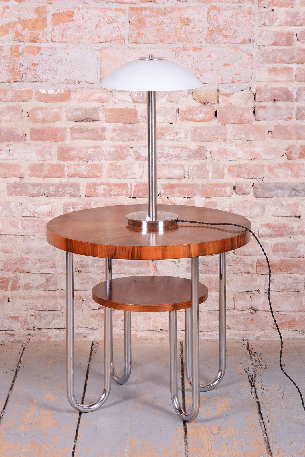 photo furniture Restored Bauhaus Table Lamp, Chrome, Steel, Opaline Glass, Czech, 1930s