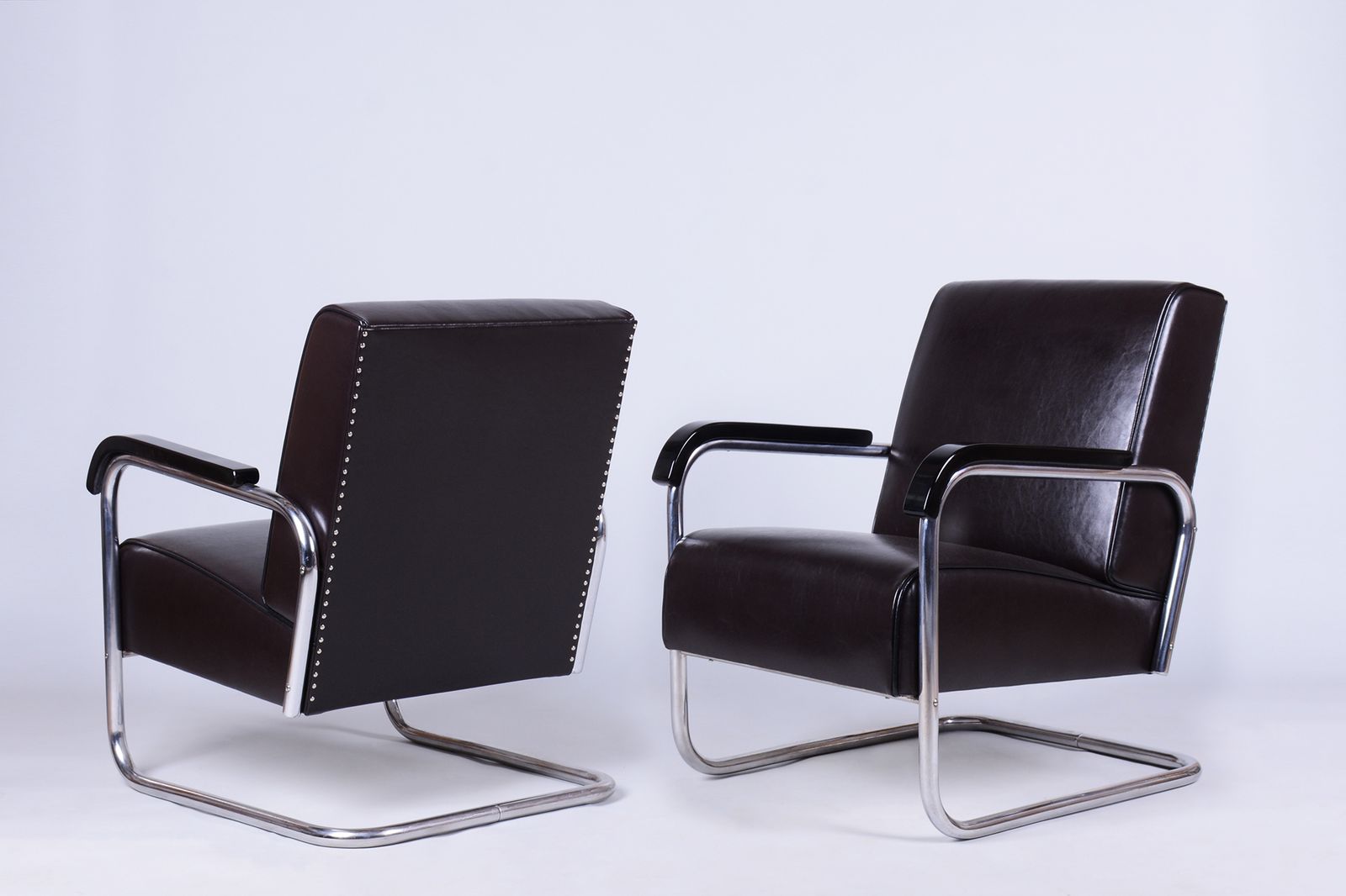 Pair Of Restored Bauhaus Armchairs, By Hynek Gottwald, Leather, Czech, 1930s photo Furniture