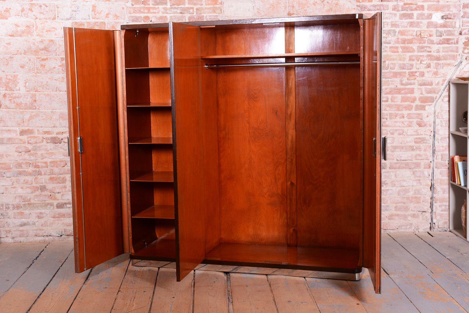 Restored Bauhaus Wardrobe, By Vichr A Spol., Chrome, Steel, Oak, Czech, 1930s photo for sale