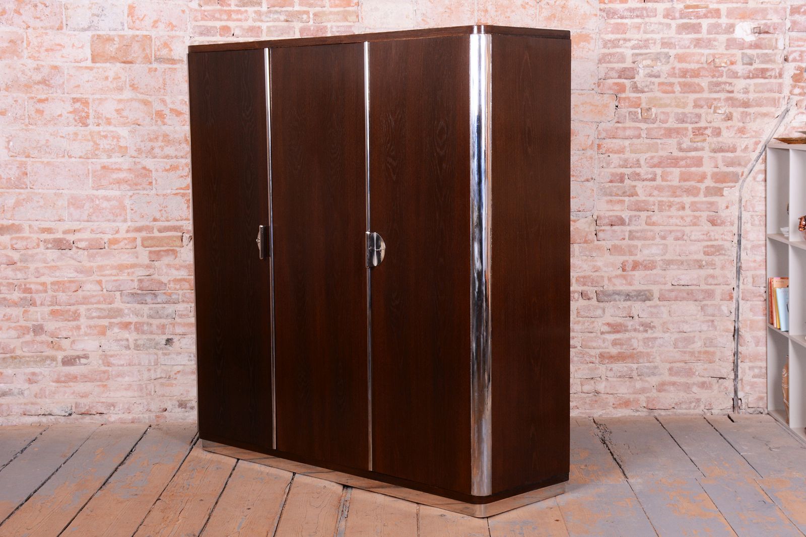 photo buy Restored Bauhaus Wardrobe, By Vichr A Spol., Chrome, Steel, Oak, Czech, 1930s