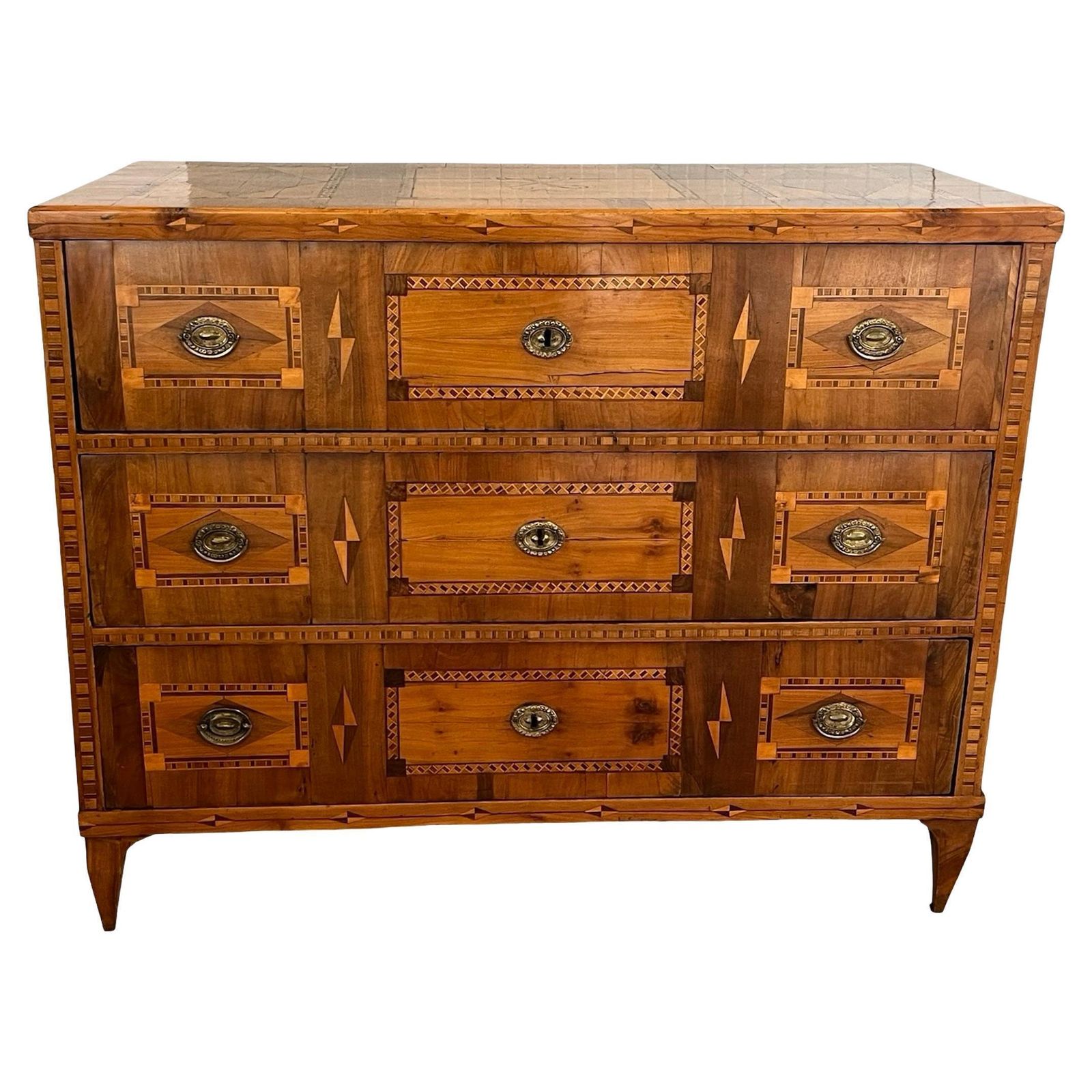 18th Century Walnut Austrian Chest Of Drawers With Fruitwood Inlay