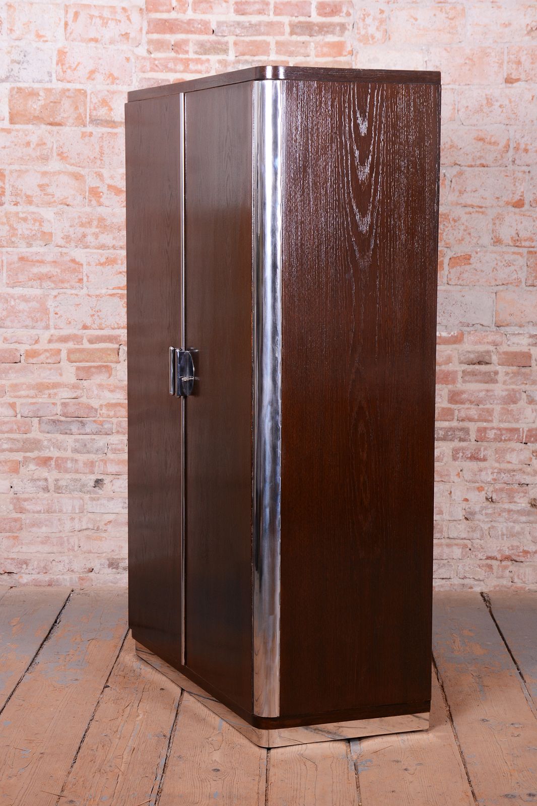 Restored Bauhaus Wardrobe, By Vichr A Spol., Chrome, Steel, Oak, Czech, 1930s photo Furniture