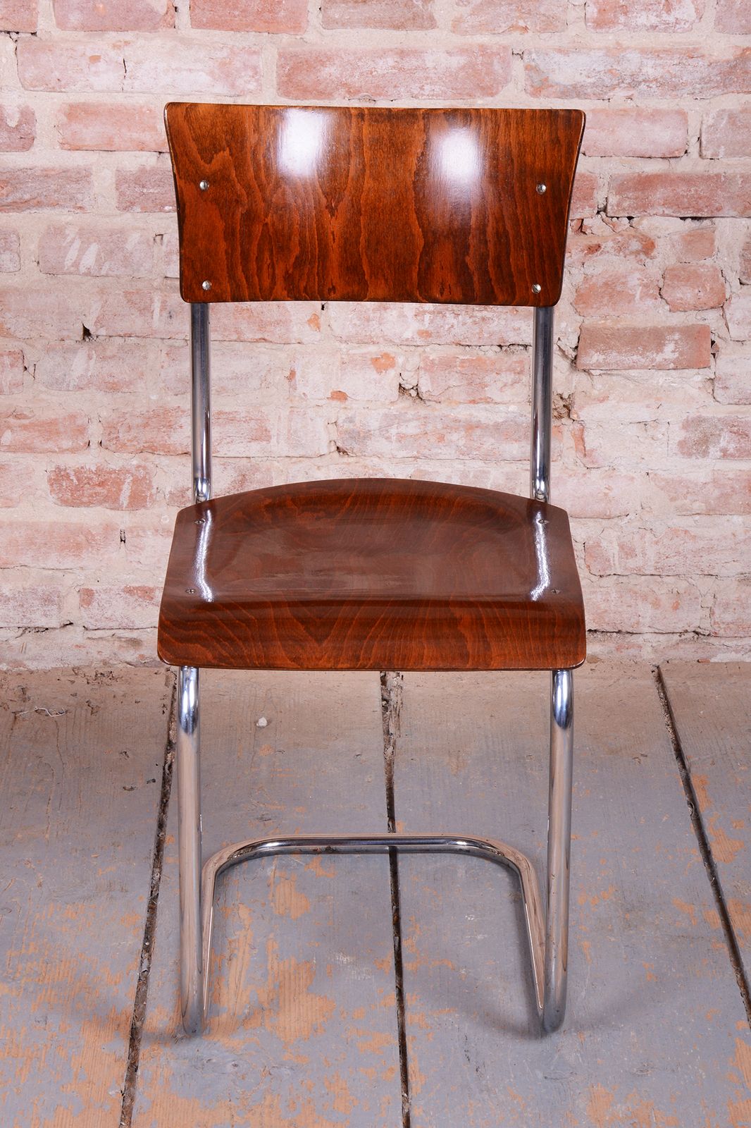 Set Of Four Restored Bauhaus Chairs, Beech, Chrome Plated Steel, Czech, 1930s photo 1800.0