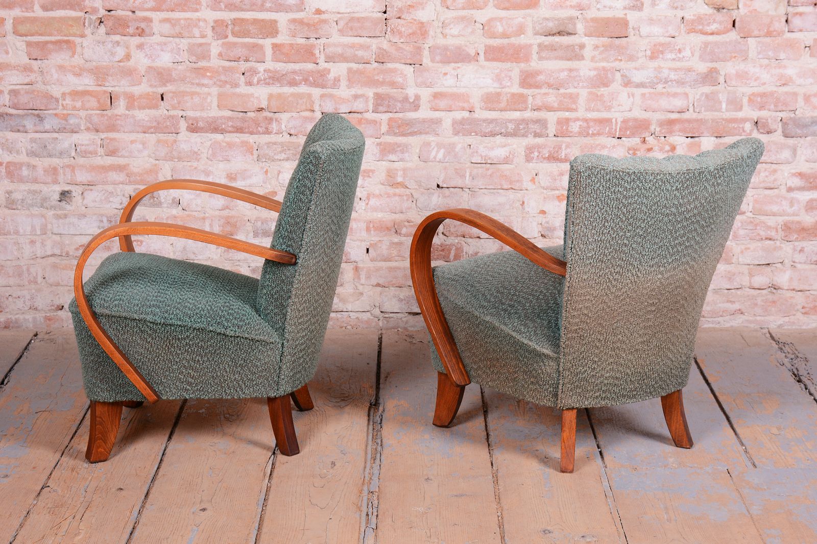 Pair Of Restored Art Deco Armchairs, Beech, Repolished, Czech, 1920s photo vintage