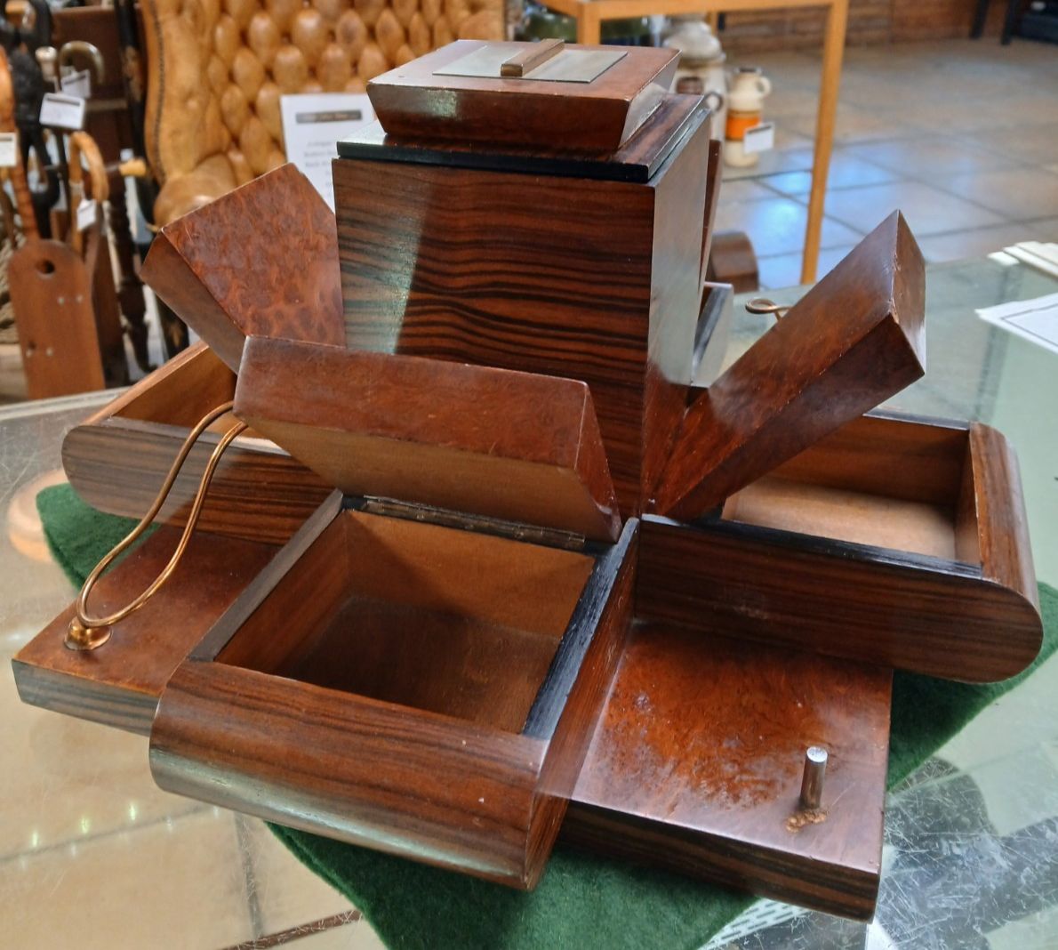 Home Decor Very Unusual Art Deco Macassar Ebony Butterfly Smokers Companion Table Centre photo