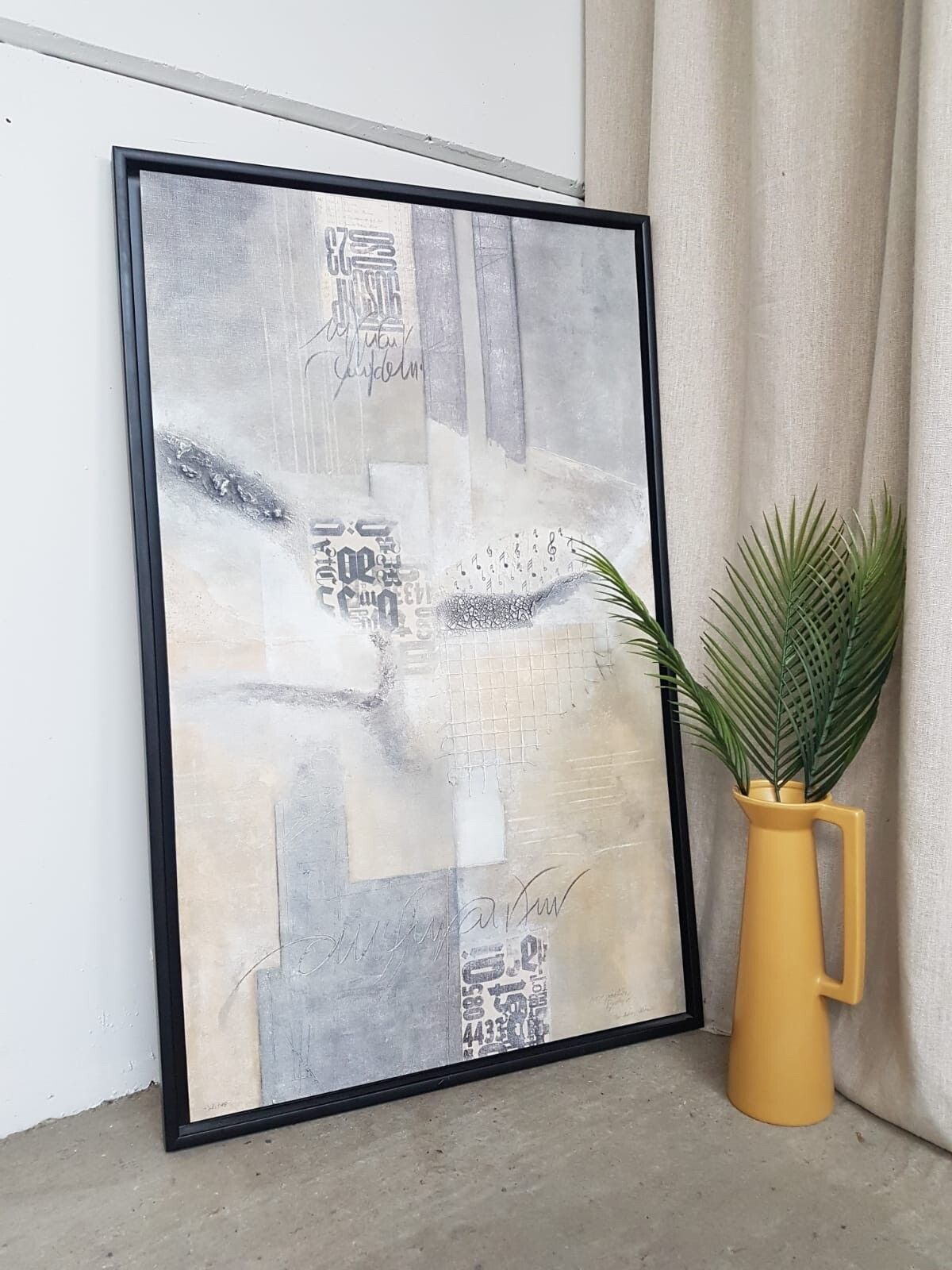 Vtg Late Mid Century Abstract Wall Hanging Signed Print Picture Retro R335