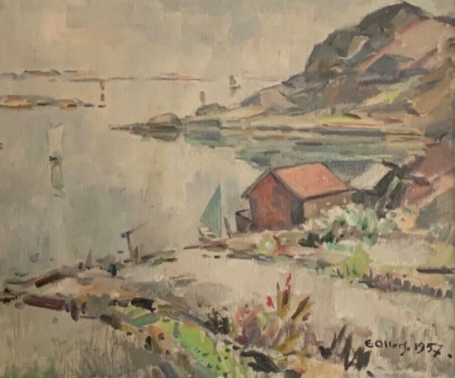Vintage Impressionist Seascape Oil On Canvas Signed E.Ollers (1888 1959) Framed photo Art
