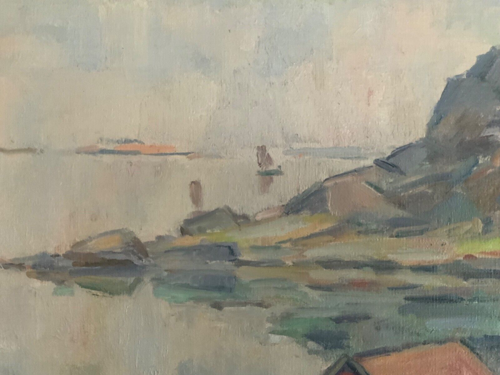 Art Vintage Impressionist Seascape Oil On Canvas Signed E.Ollers (1888 1959) Framed photo