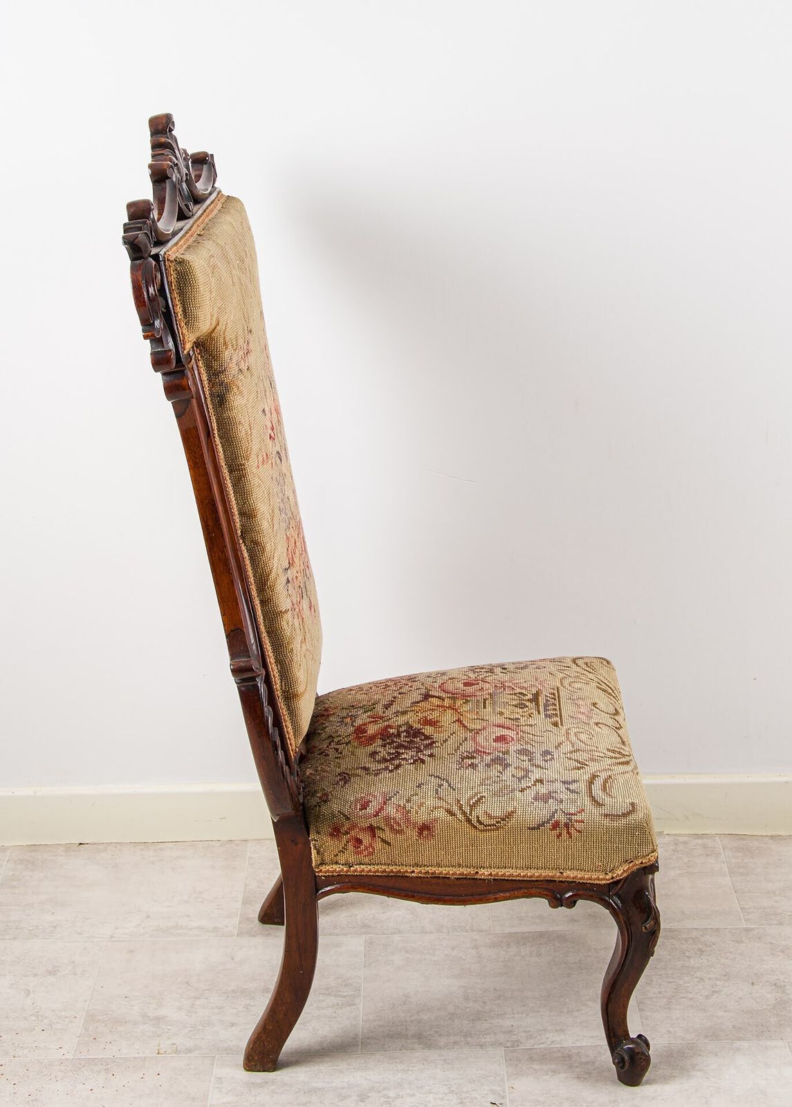 Late 19th Century Carved Walnut Side Chair With Tapestry Upholstery photo furniture