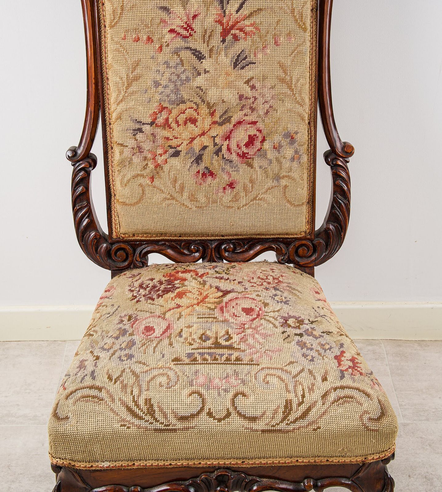 Late 19th Century Carved Walnut Side Chair With Tapestry Upholstery photo Furniture