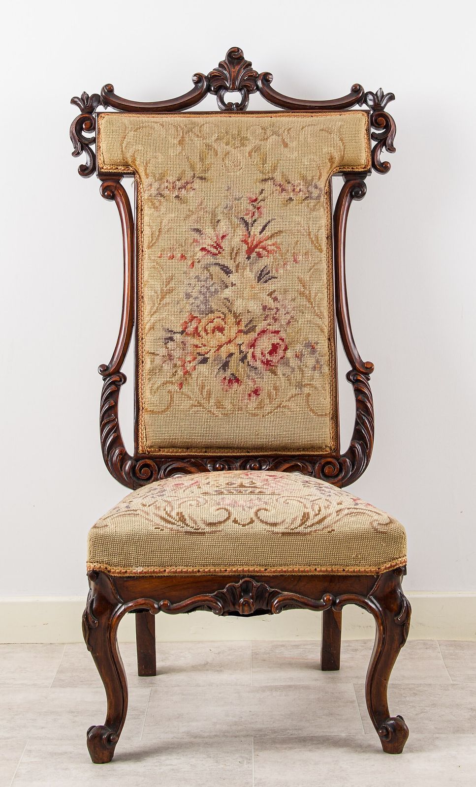 Late 19th Century Carved Walnut Side Chair With Tapestry Upholstery photo 495.0