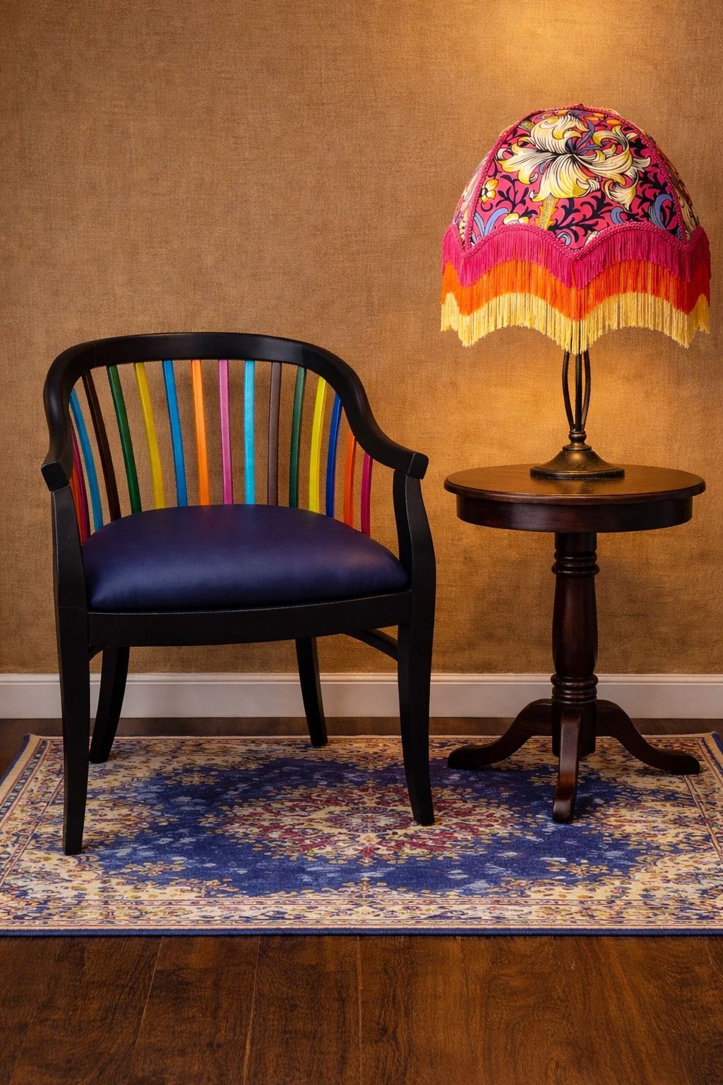 Hand Pianted Aubergine Upholstered Maximalist Carnival Chair