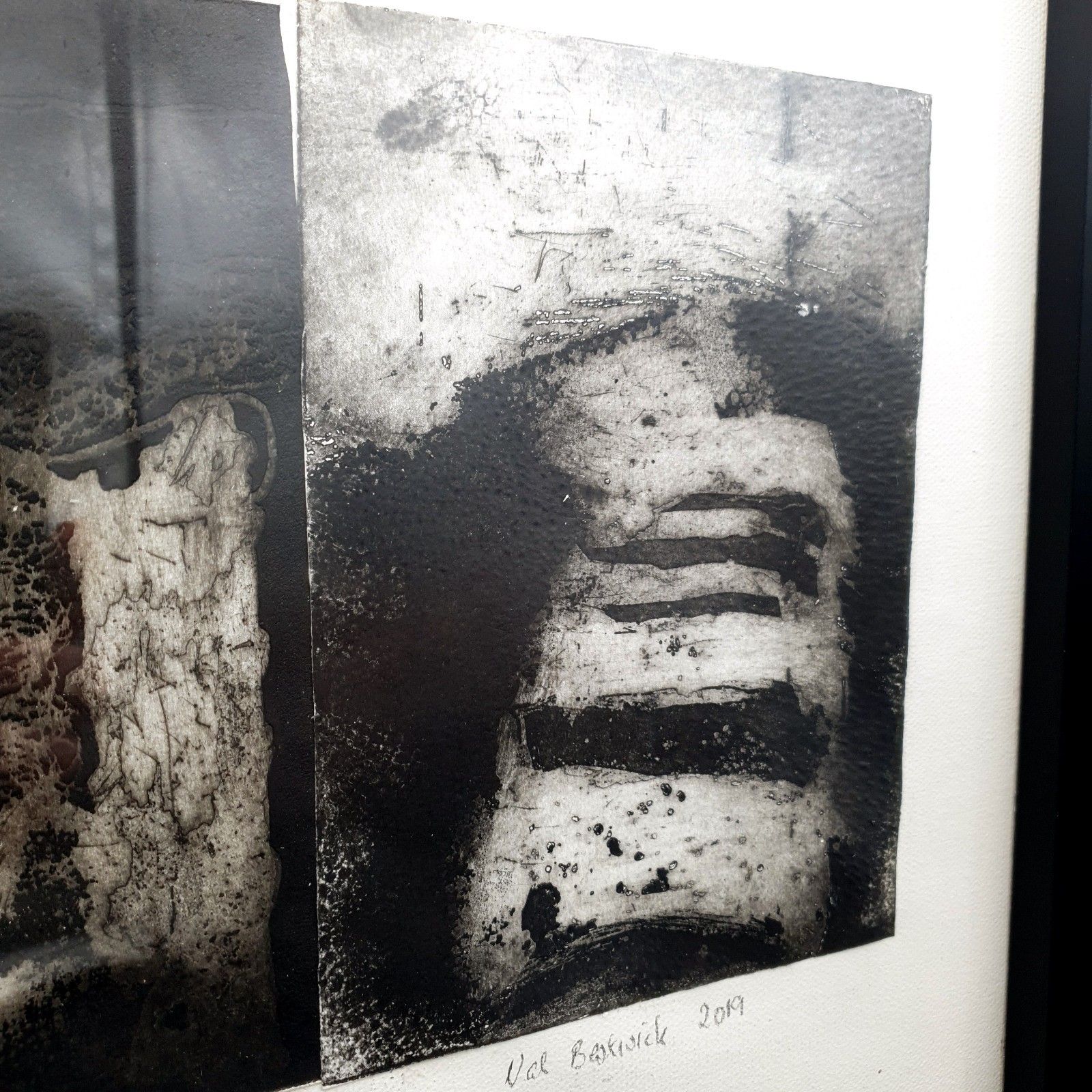 Val Bestwick Etchings Mounted On Canvas 2019 'Trio' Black & White Rare L54xh44cm photo Art