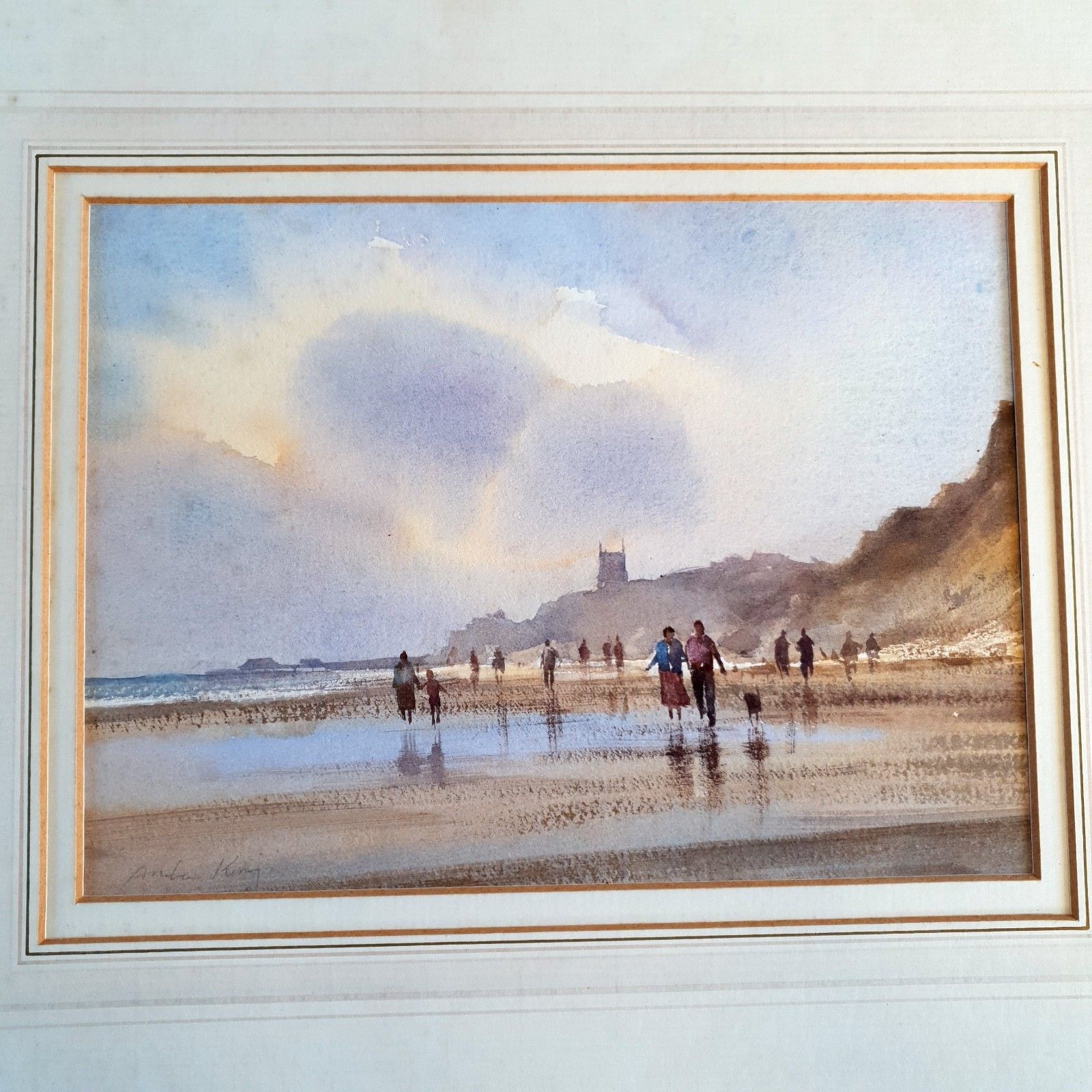 Andrew King Signed Watercolour 'Figures On The Beach' Framed H40xl46cm Framed photo furniture