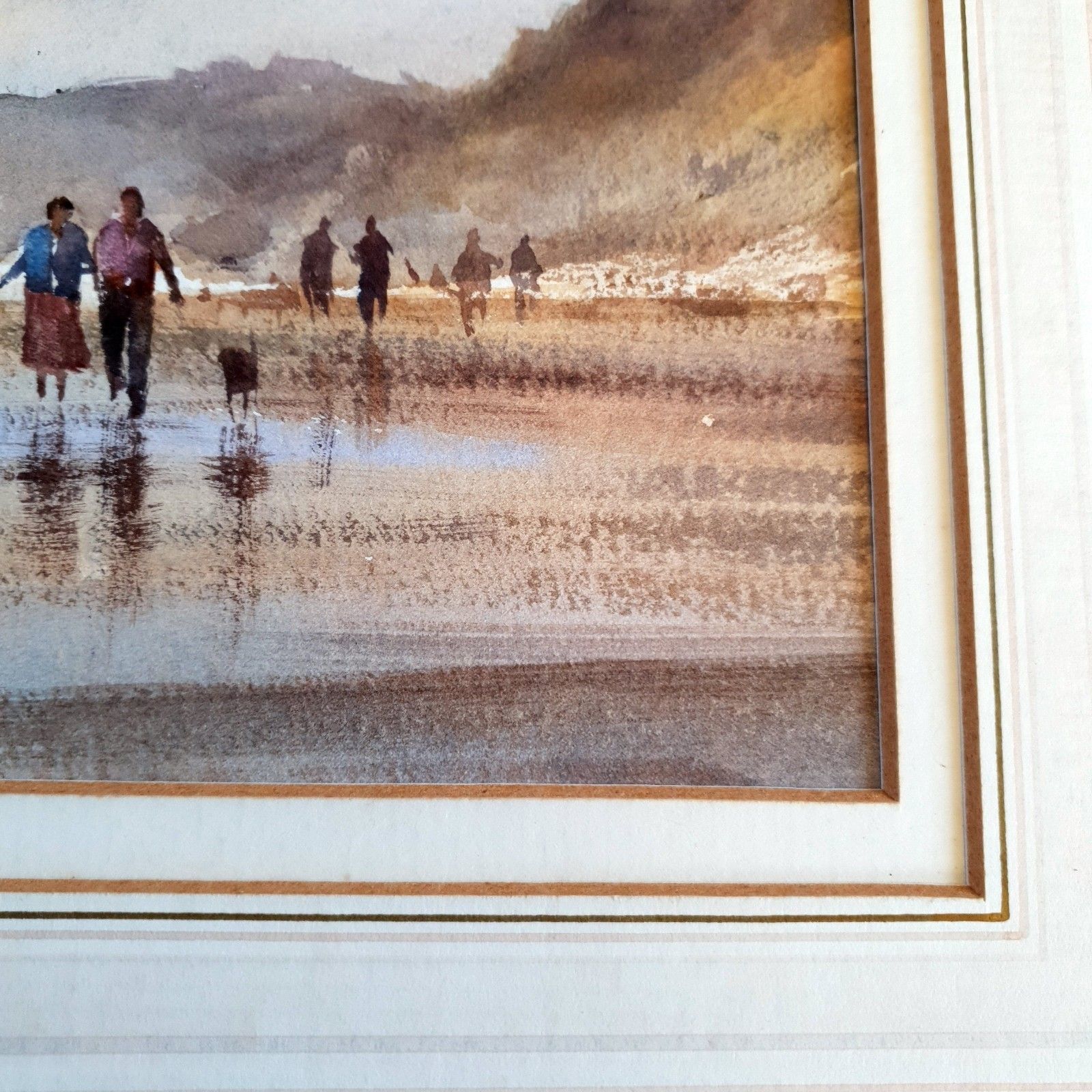 Art Andrew King Signed Watercolour 'Figures On The Beach' Framed H40xl46cm Framed photo