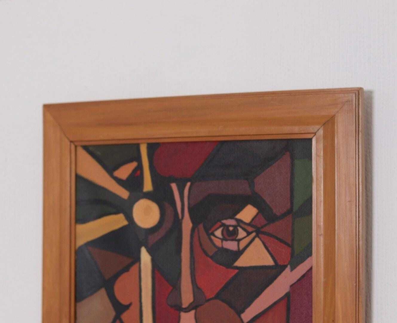 Original Scandinavian Oil On Canvas – “Face”  – Tnx 88 Vintage & Framed  56 × 46 Cm (22" × 18.1") photo for sale