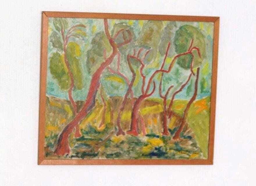 Original Swedish Oil On Panel – “Wavy Trees” By Bertil Almgren – Vintage & Framed  49 × 51 Cm (19.3" × 20.1")
