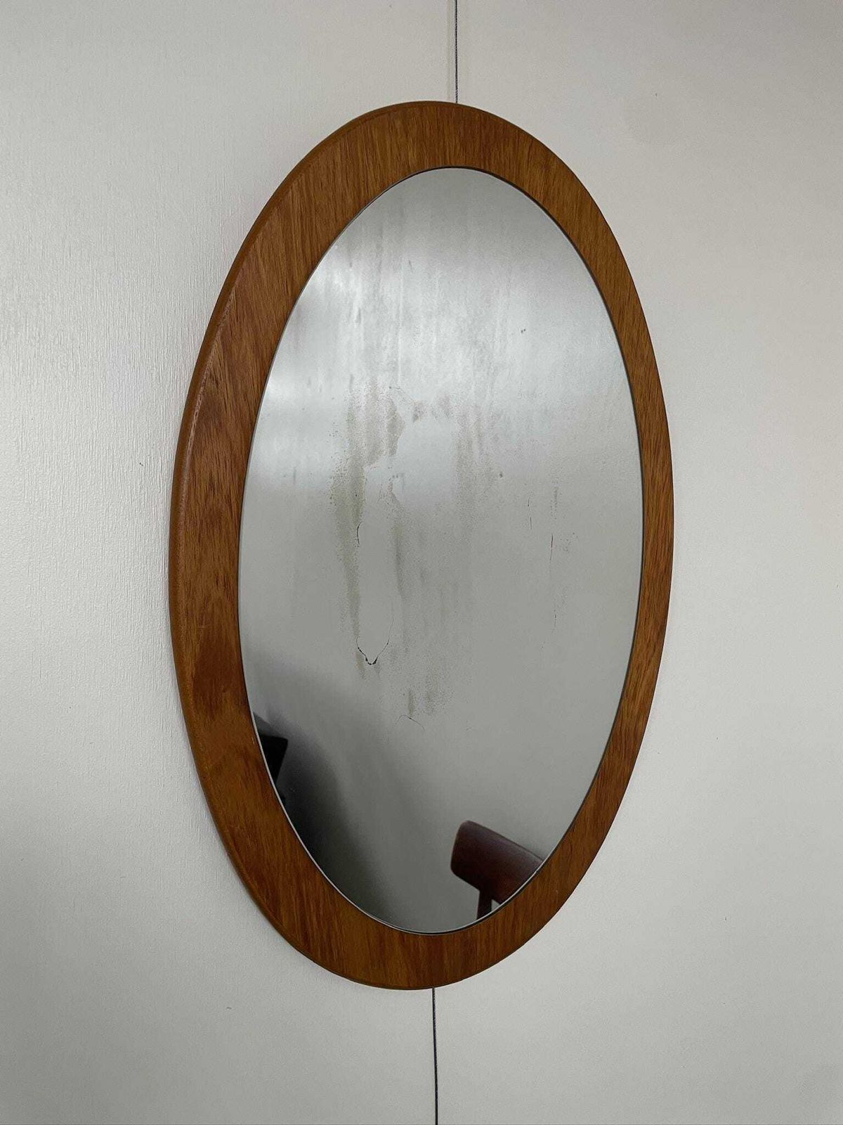 Mid Century Modern Teak Oval Wall Mirror