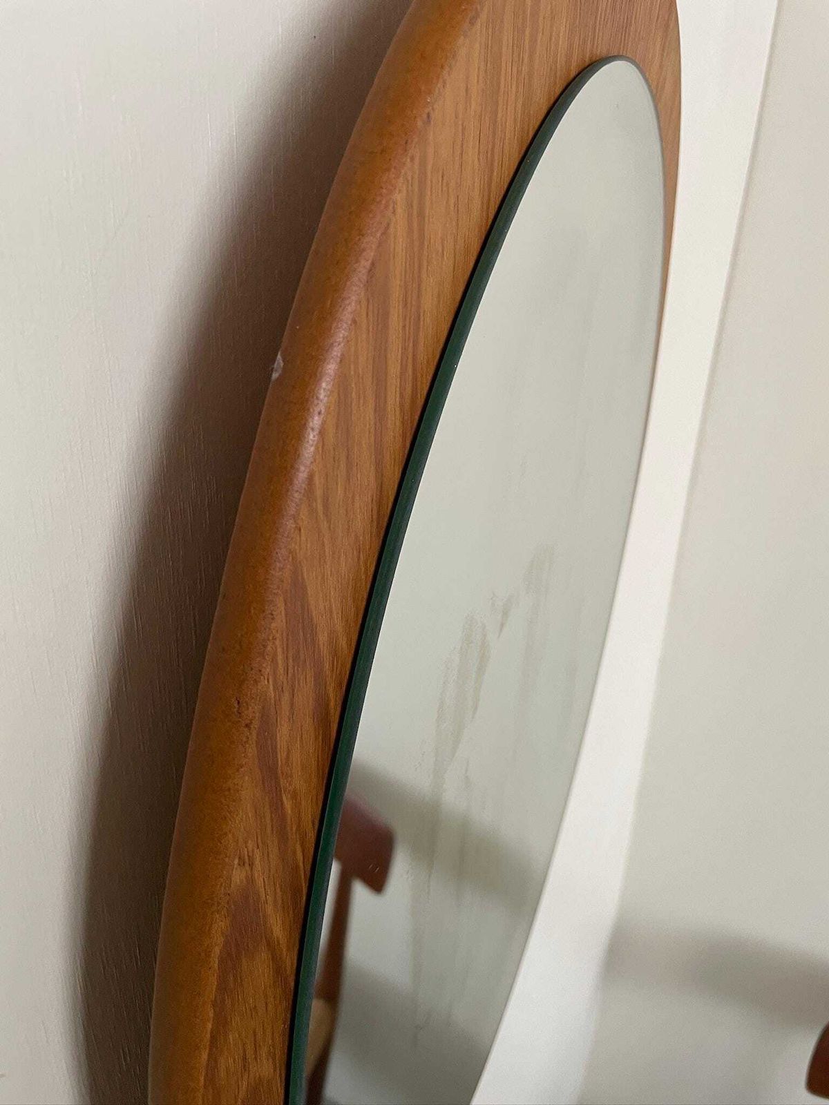 Mid Century Modern Teak Oval Wall Mirror photo for sale