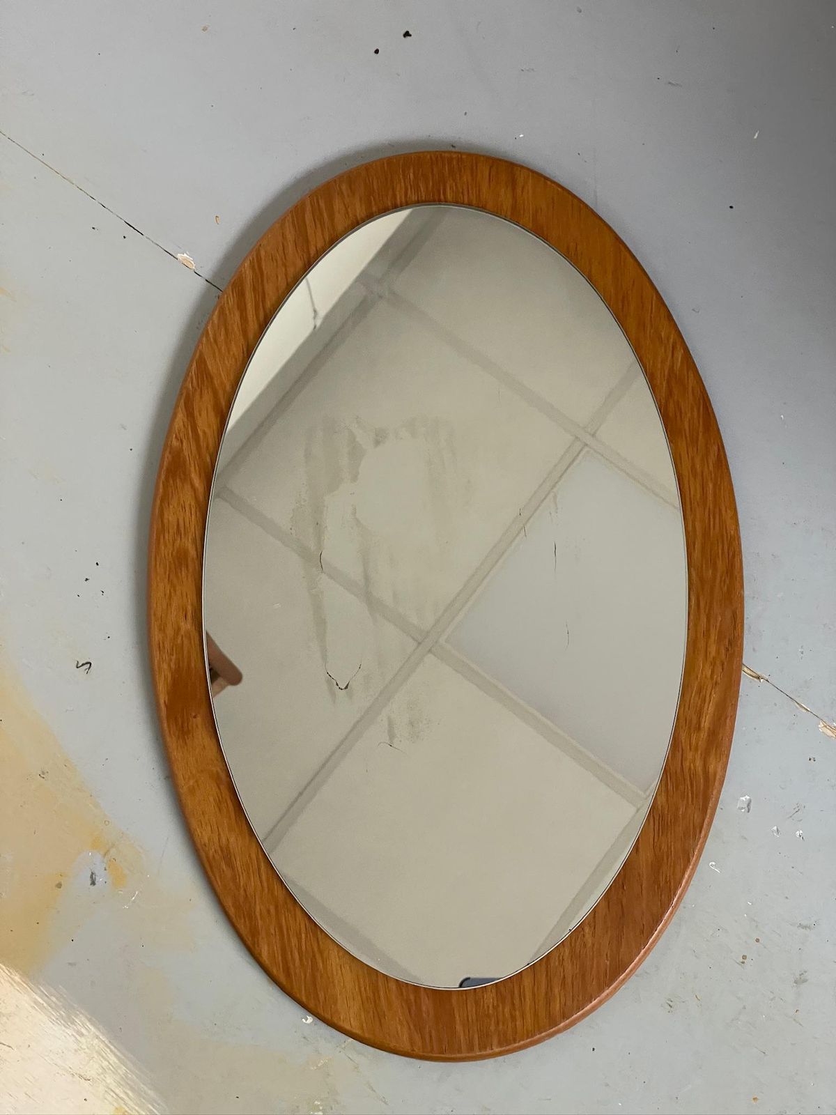 Mid Century Modern Teak Oval Wall Mirror photo buy