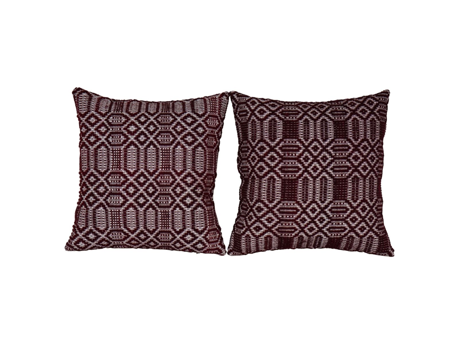 Set Of 2 Vintage Turkish Kilim Pillow Covers, Burgundy Geometric Handmade Cushions