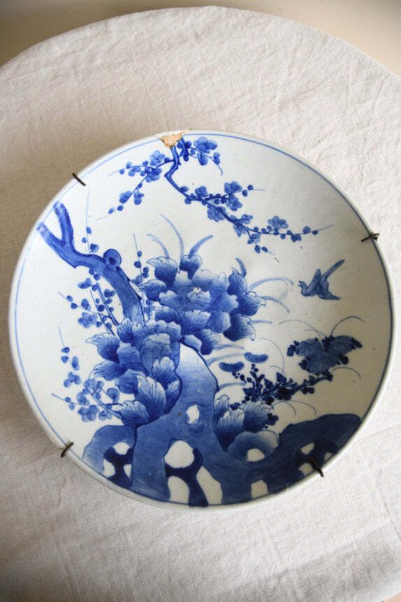 Japanese Blue & White Charger, Early 20th Century photo Art