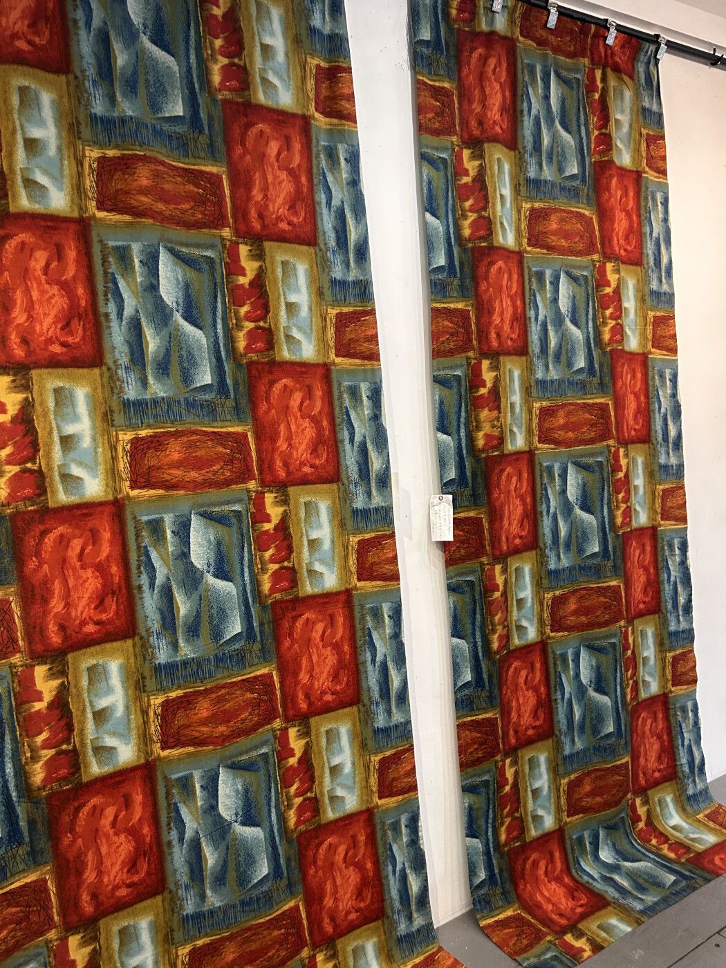 photo for sale A Pair Of Mid 20th Century Printed Hangings. Each 2.94m X 1.11m