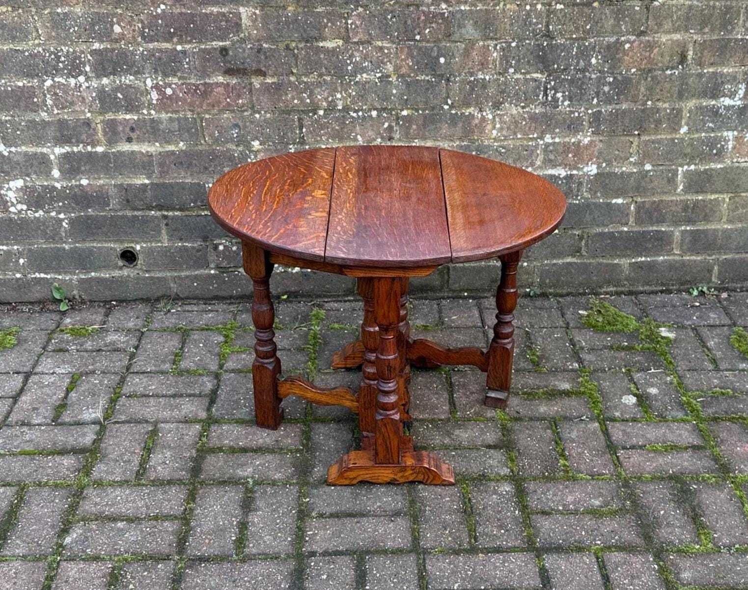 Antique Oak Drop Leaf Occasional Table With Unusual Gateleg Base, Early 20th Century