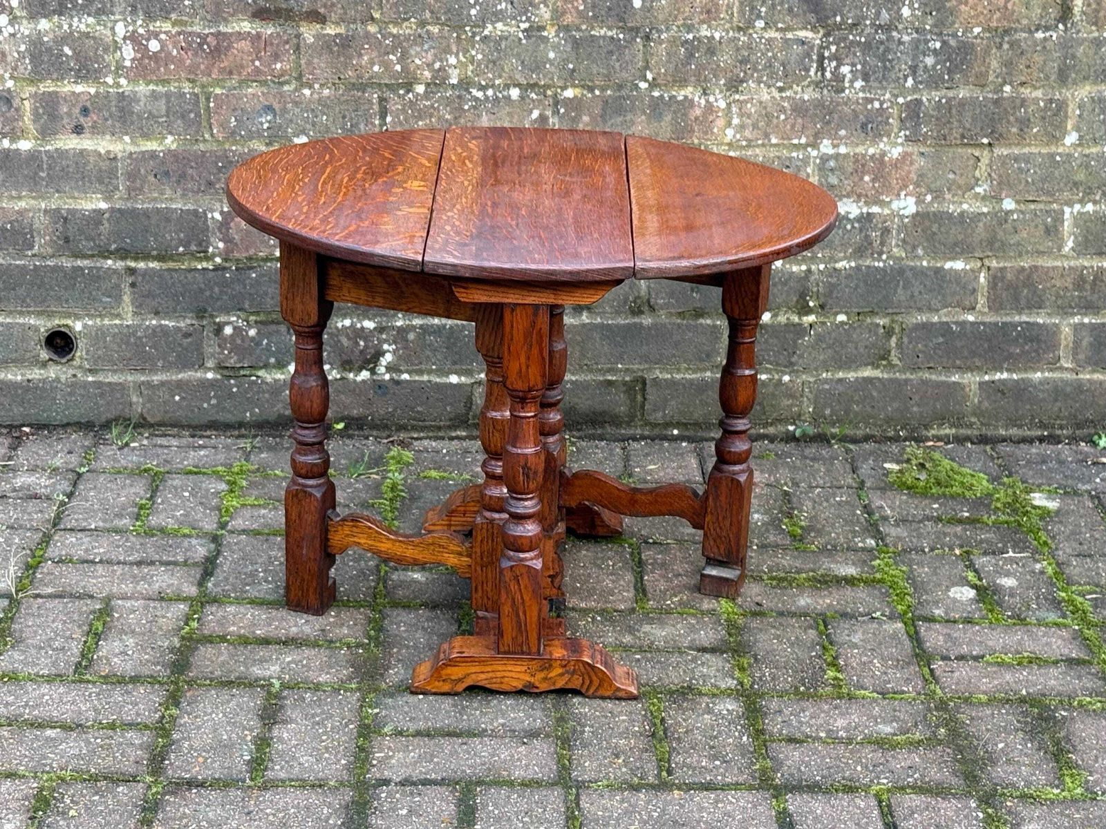 Antique Oak Drop Leaf Occasional Table With Unusual Gateleg Base, Early 20th Century photo furniture