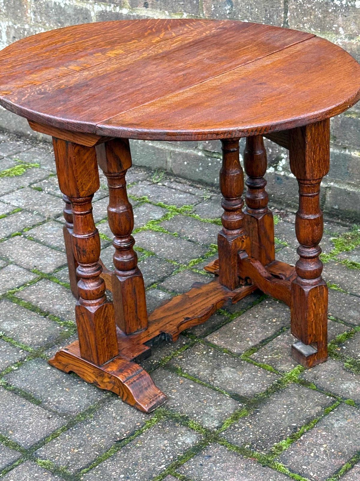 Antique Oak Drop Leaf Occasional Table With Unusual Gateleg Base, Early 20th Century photo for sale