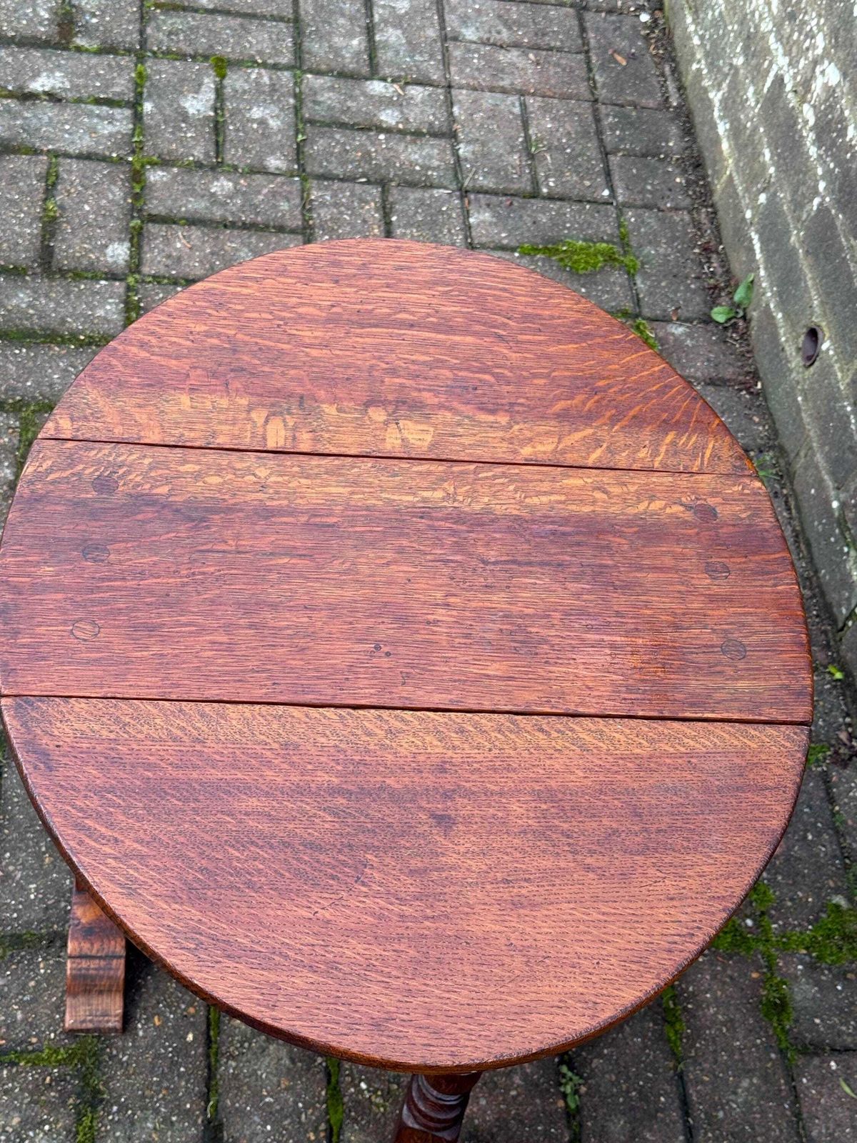 Antique Oak Drop Leaf Occasional Table With Unusual Gateleg Base, Early 20th Century photo 225.0