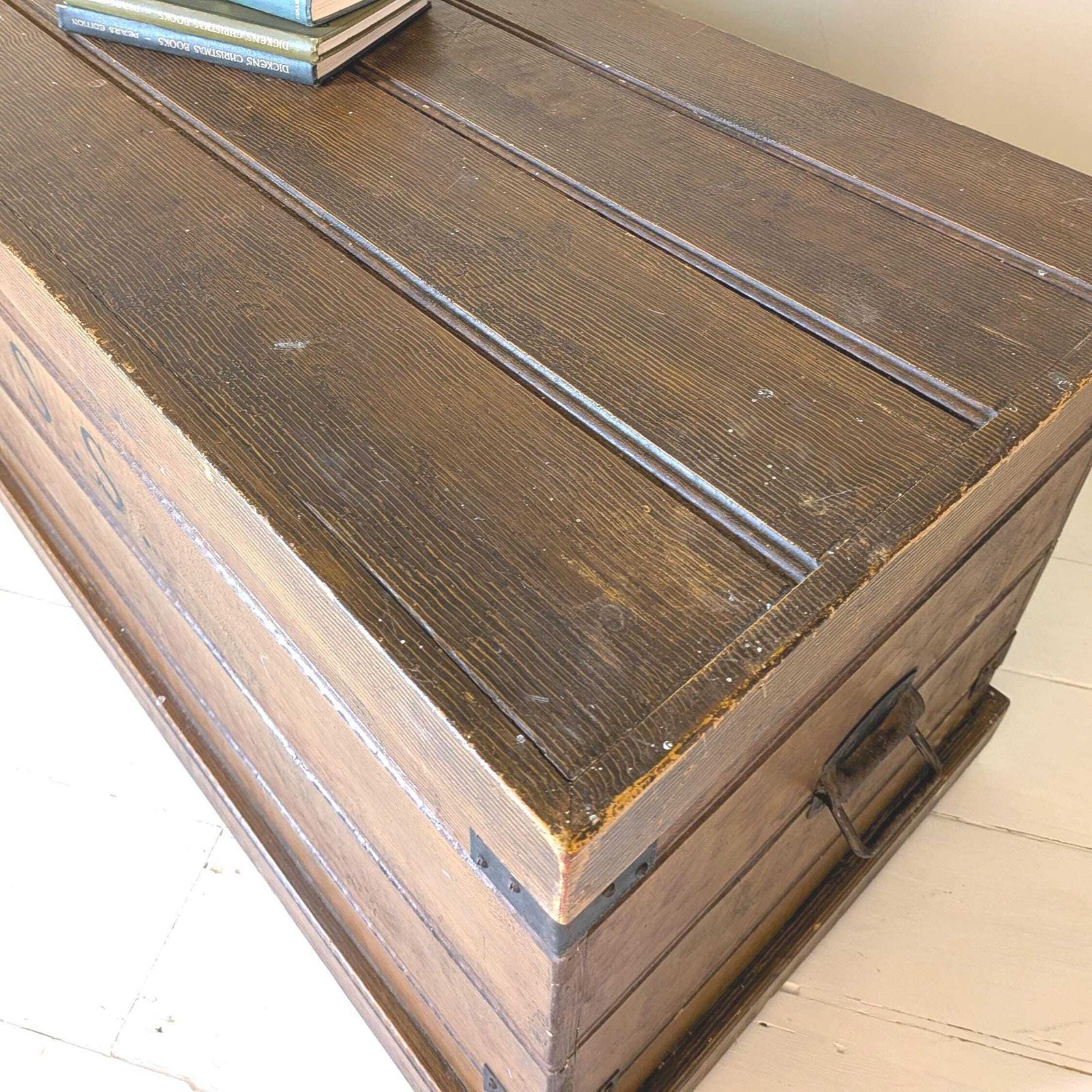 Furniture An Antique Painted Pine Chest Or Blanket Box In Original 'Faux Wood' Oak Paint Finish photo