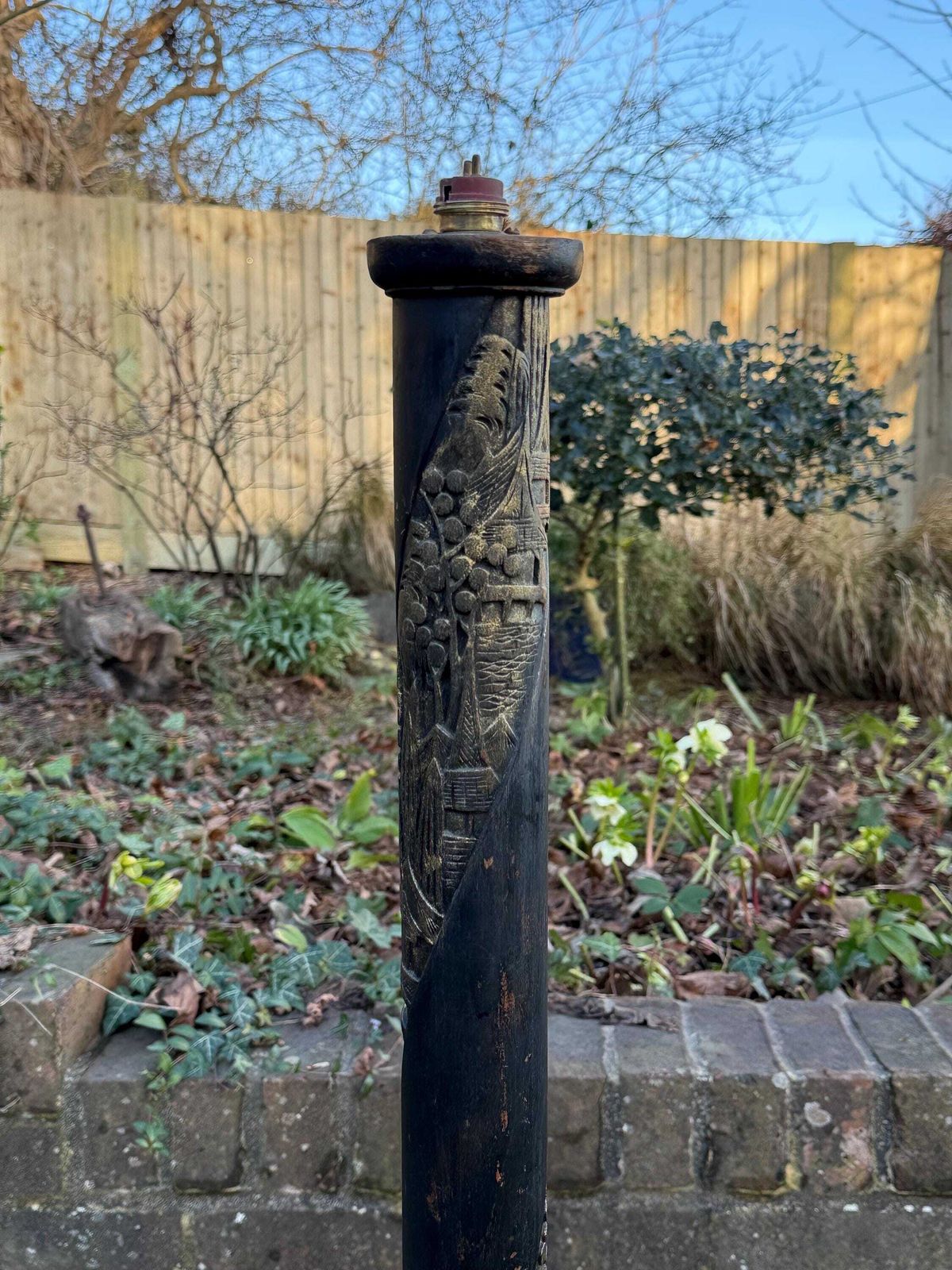 Lighting Oriental Hand Carved Hardwood Floor Lamp With Pagoda Motifs And Ebonised Finish, Oriental Standard Lamp Gold And Black photo