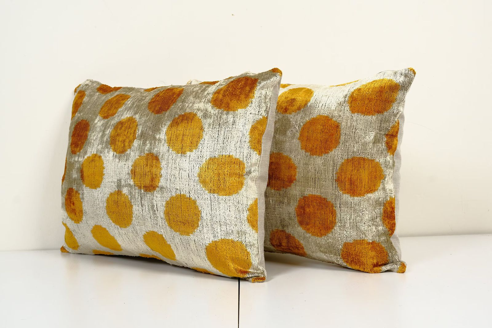 Yellow Polka Dot Velvet Pillow Cover, Set Of 2, Geometric Ikat Pillowcase photo Textiles