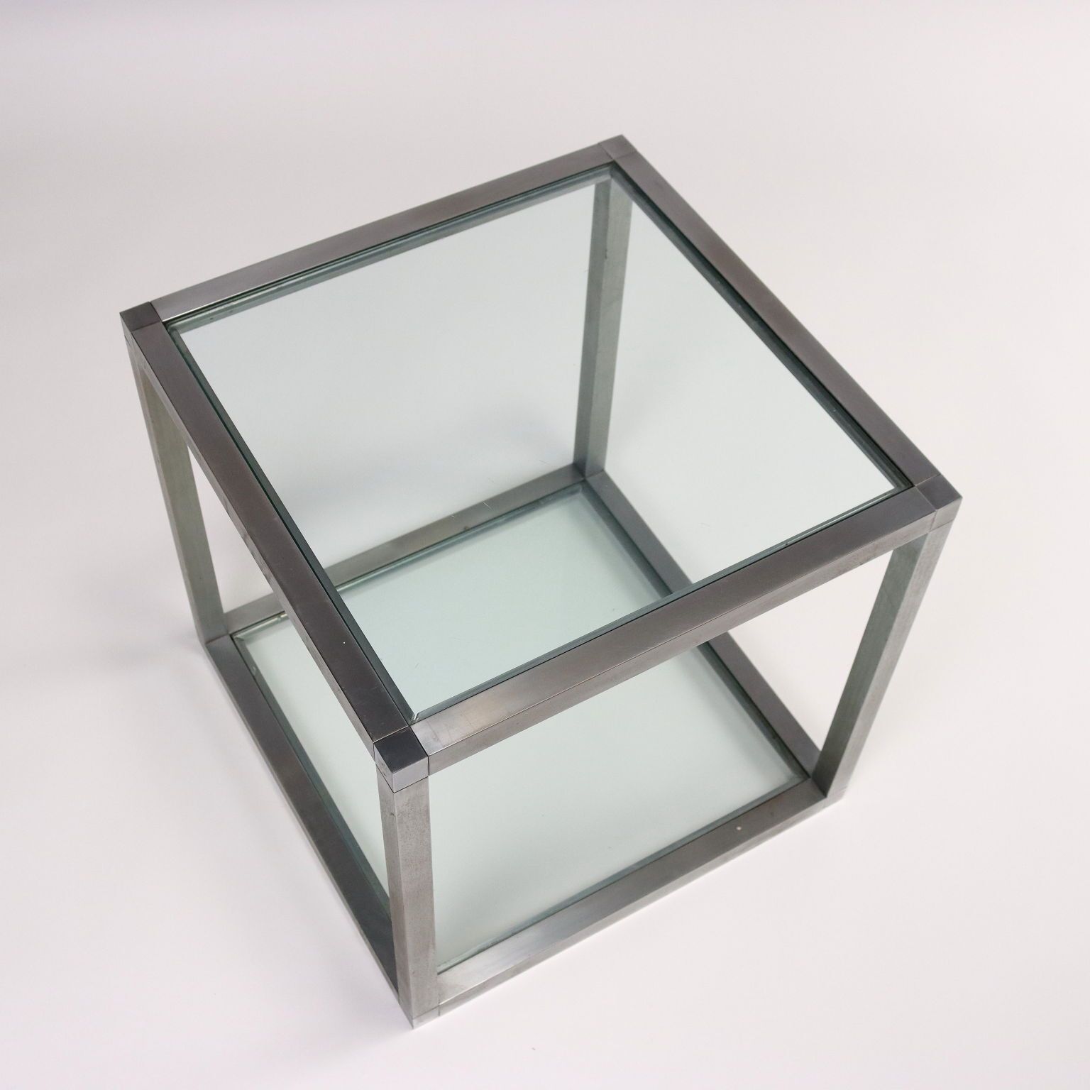 Vintage 1960s Cubic Coffee Table Glass Metal Italy photo for sale