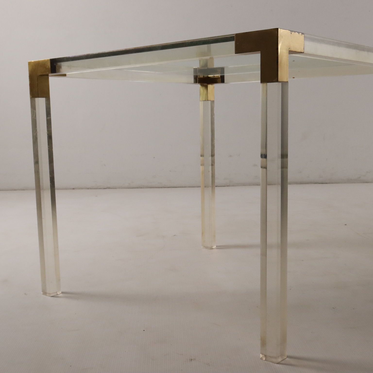Vintage 1970s Coffee Table Brass Glass Italy photo Furniture