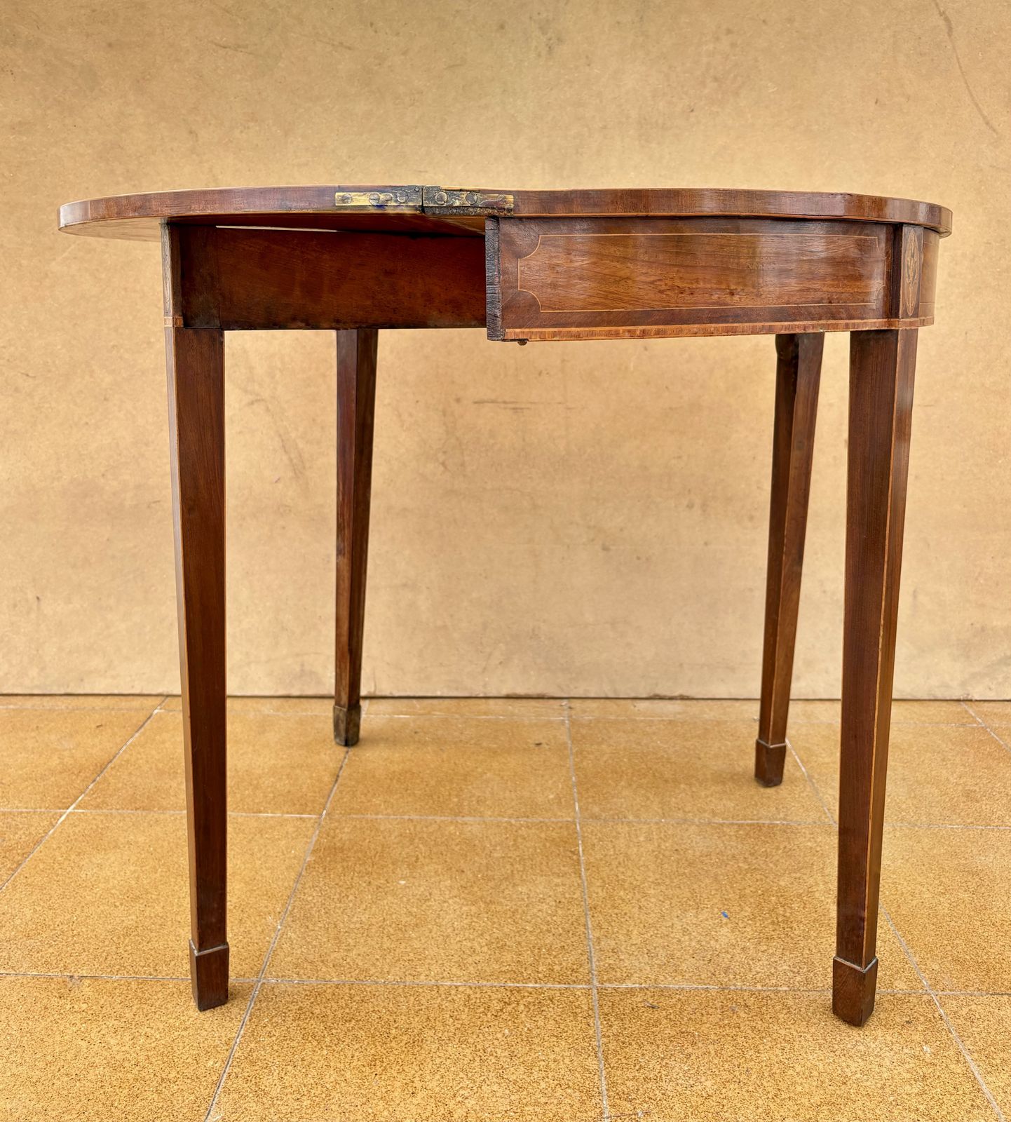 Neoclassical Demi Lune Table With Green Leather Top, 1940s photo furniture
