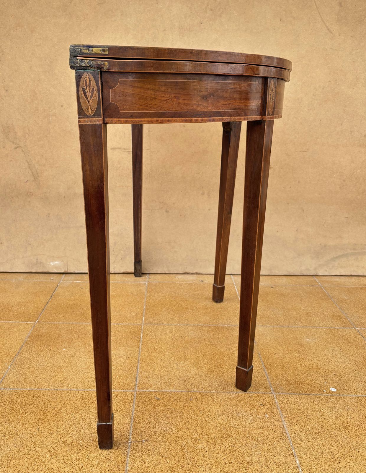 Neoclassical Demi Lune Table With Green Leather Top, 1940s photo vinterior