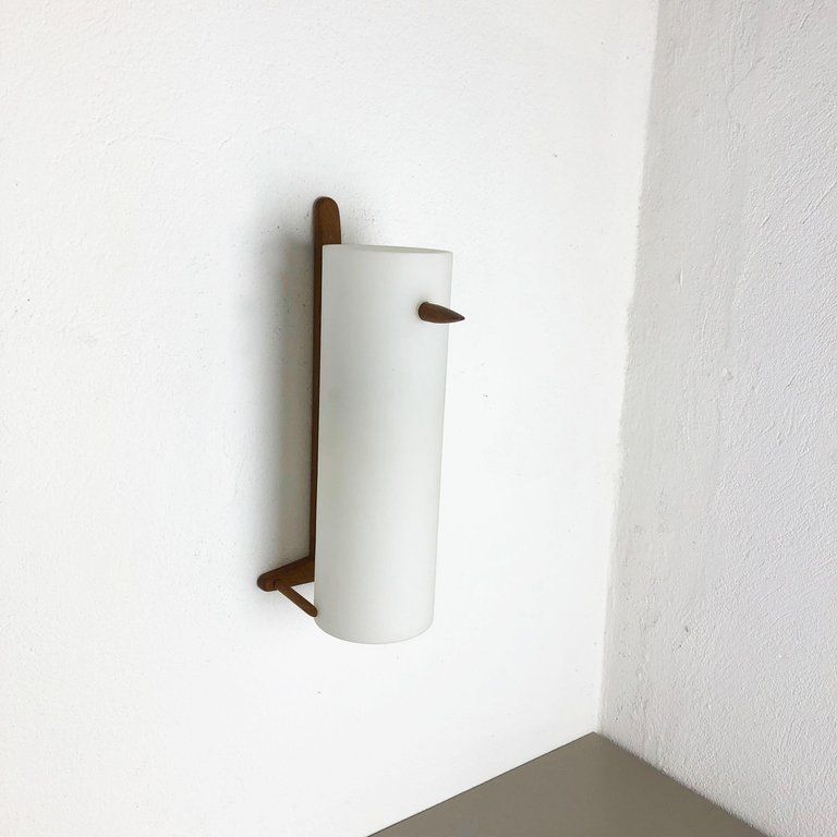 Teak And Glass Wall Sconces Light By Uno & östen Kristiansson For Luxus, Sweden photo Lighting