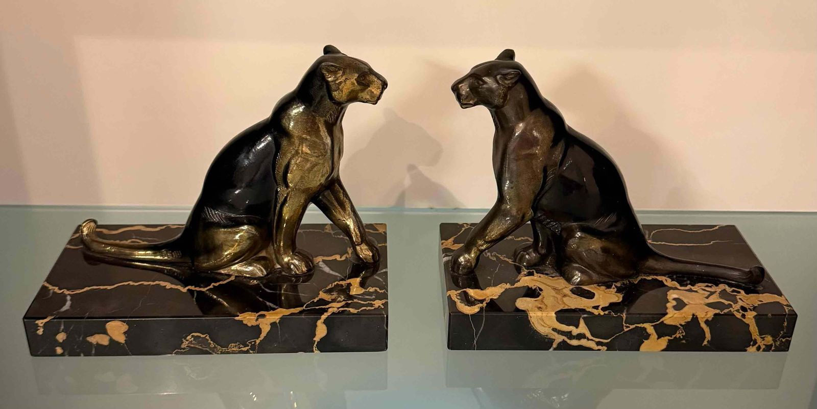 Pair Of French Art Deco Sculptural Bookends With Panthers , 1930s photo Home Decor
