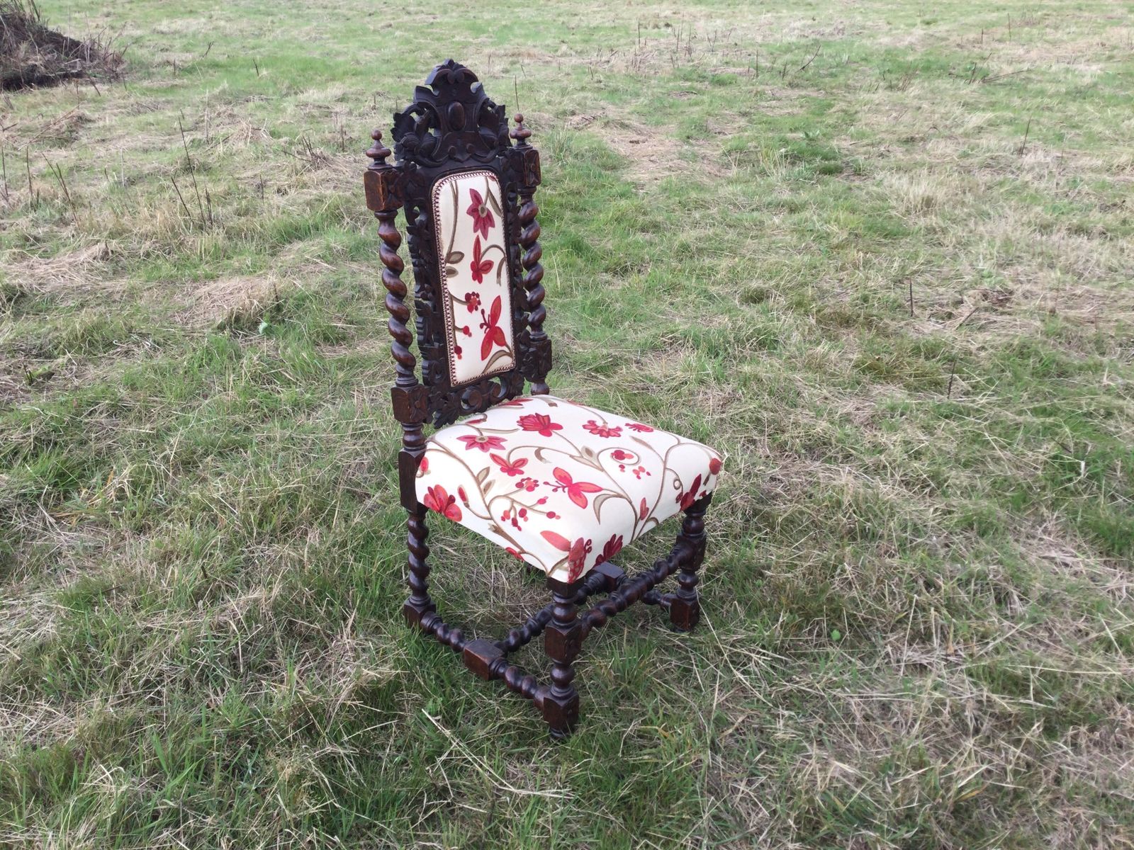 Priced To Sell!! Antique Decorative Barley Twist Chair Upholstered High Back Armchair