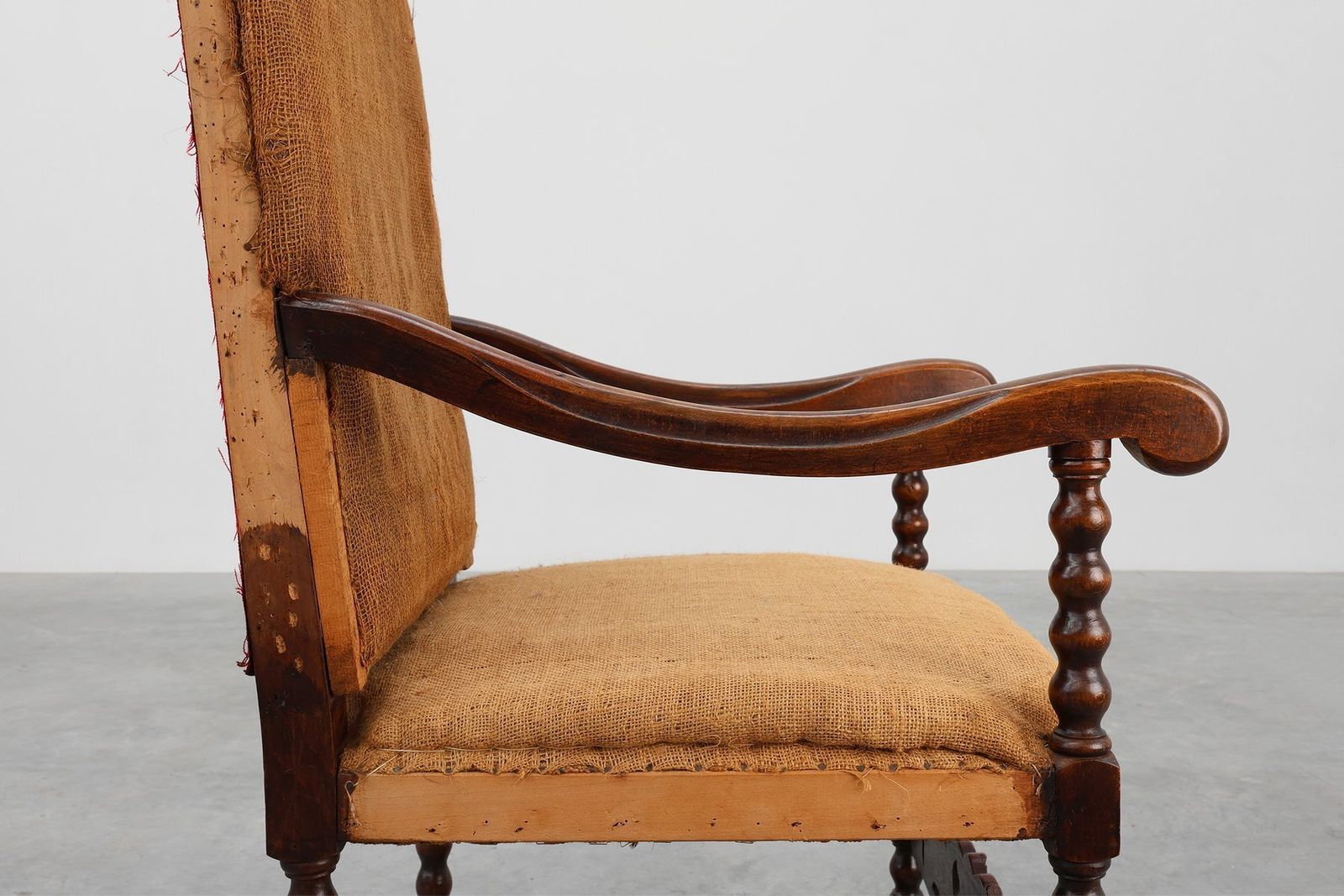 Antique Belgian Baroque Armchair In Wood And Leather, 1700s photo furniture