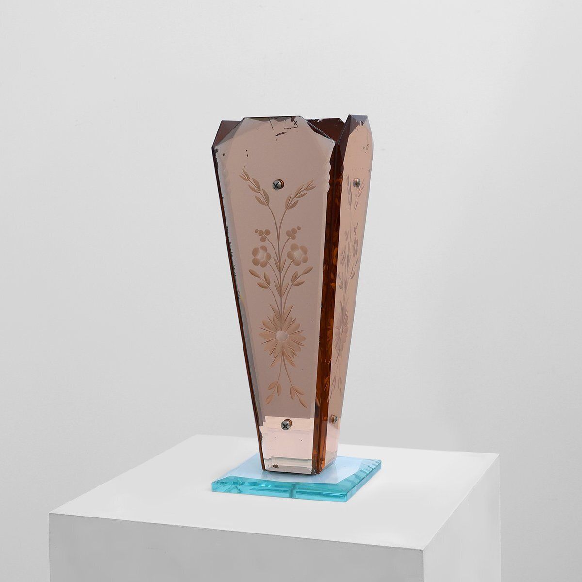 Art Deco Vase In Glass, Mirrored Glass And Wood, France, 1920s
