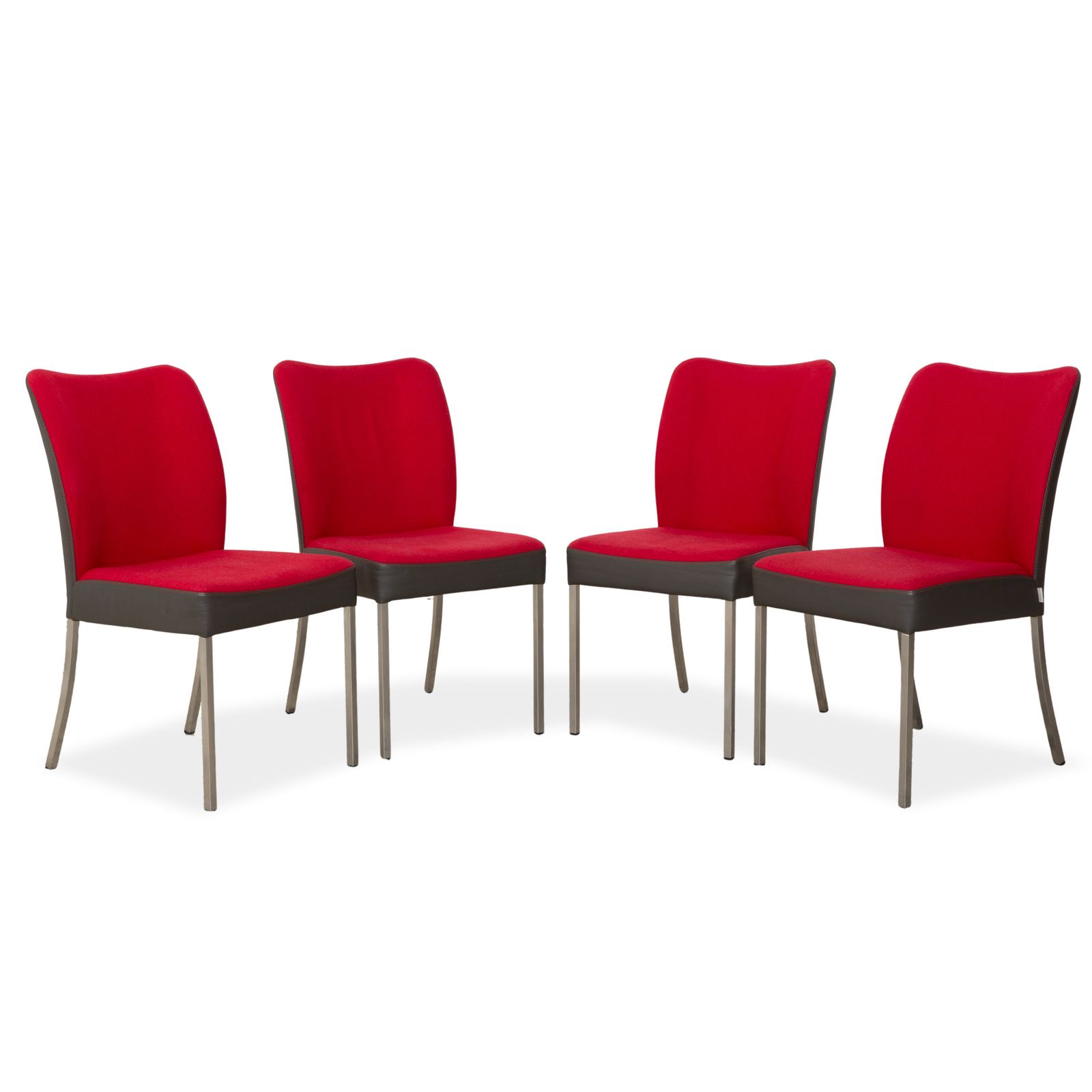 Set Van 4 Bert Plantagie Duo Stoelen Met Vier Poten, Leer/Stof, Rood/Zwart