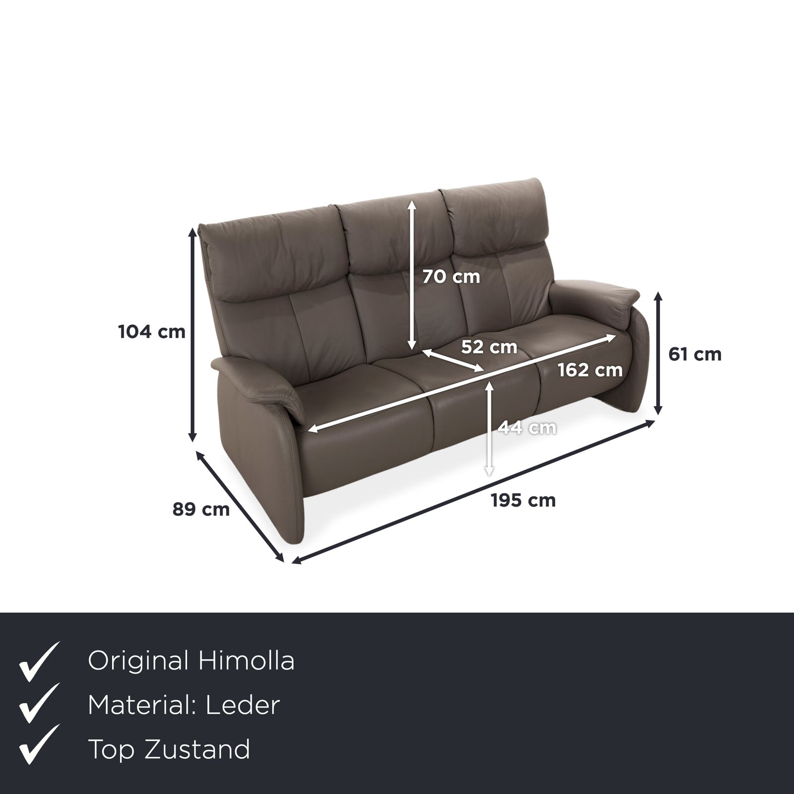 Himolla 4879 Leather Three Seater Sofa Grey Brown Taupe photo furniture