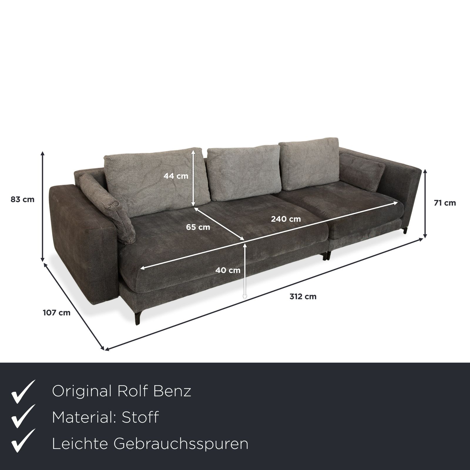 Canapé Rolf Benz Nuvola 4 places en tissu gris anthracite photo furniture