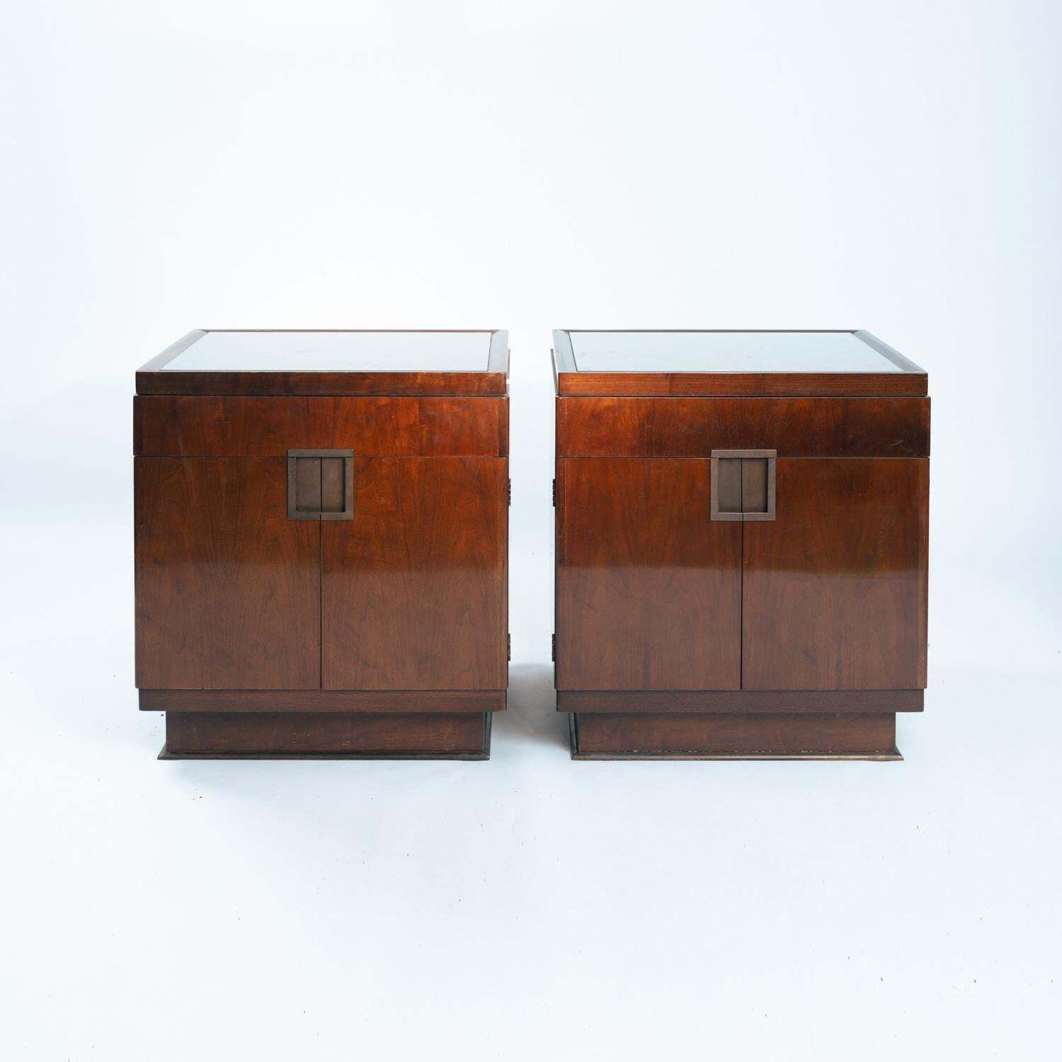 Art Deco Style Walnut Veneered Drawer Cabinets Or Nightstands By Baker Furniture photo furniture