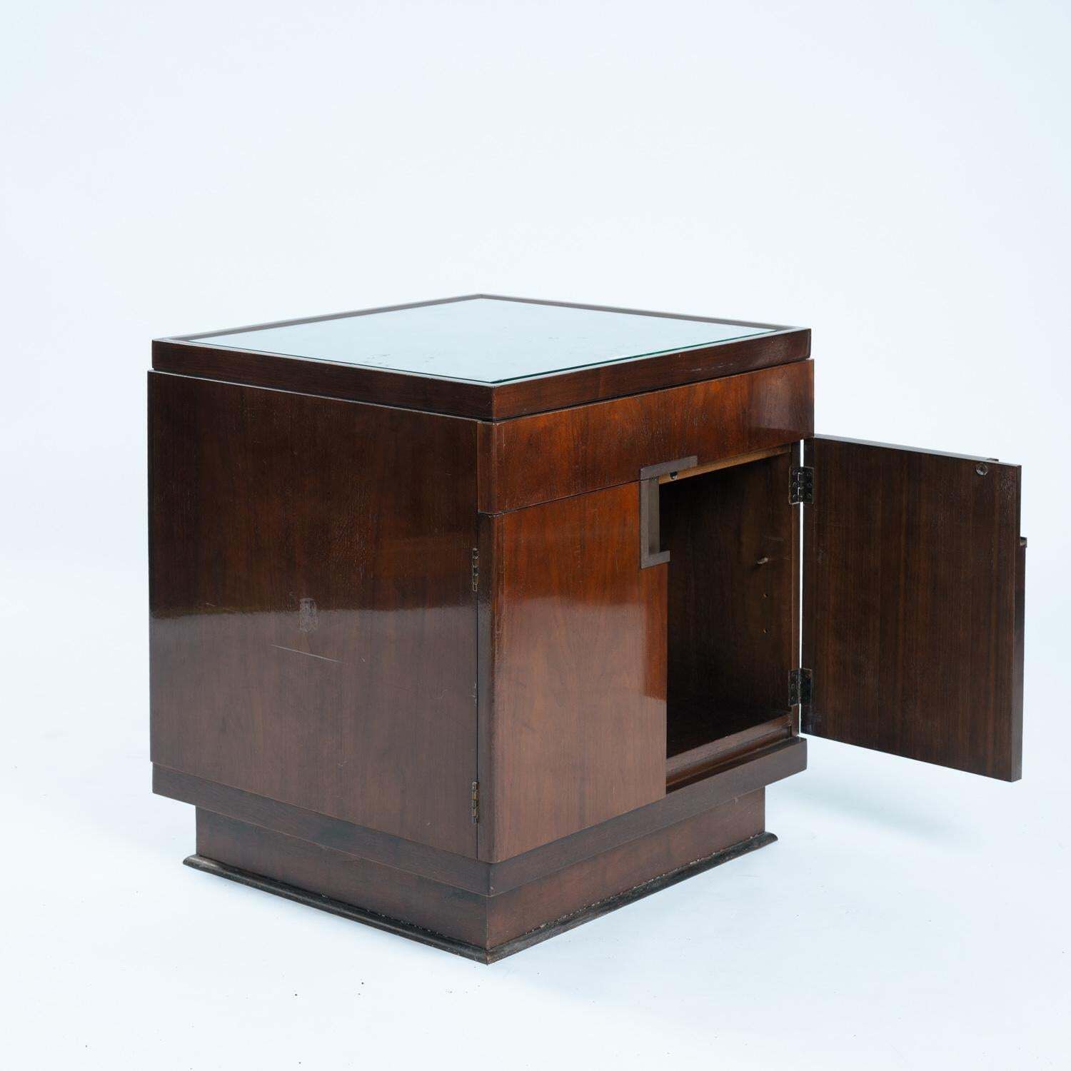 photo vintage Art Deco Style Walnut Veneered Drawer Cabinets Or Nightstands By Baker Furniture