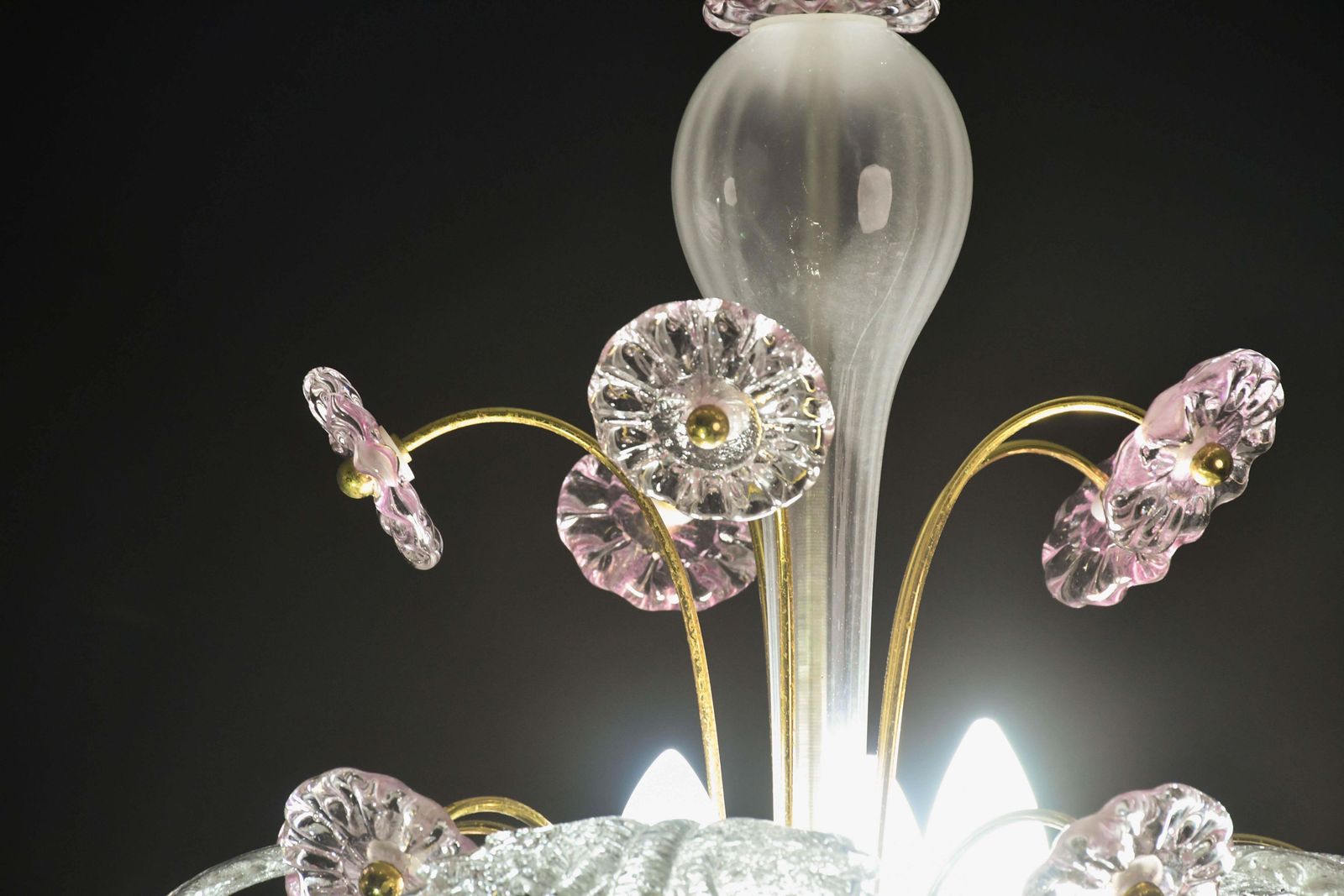 Charming Vintage Venetian Chandelier, Pink Flower Murano Glass, 1970s photo for sale