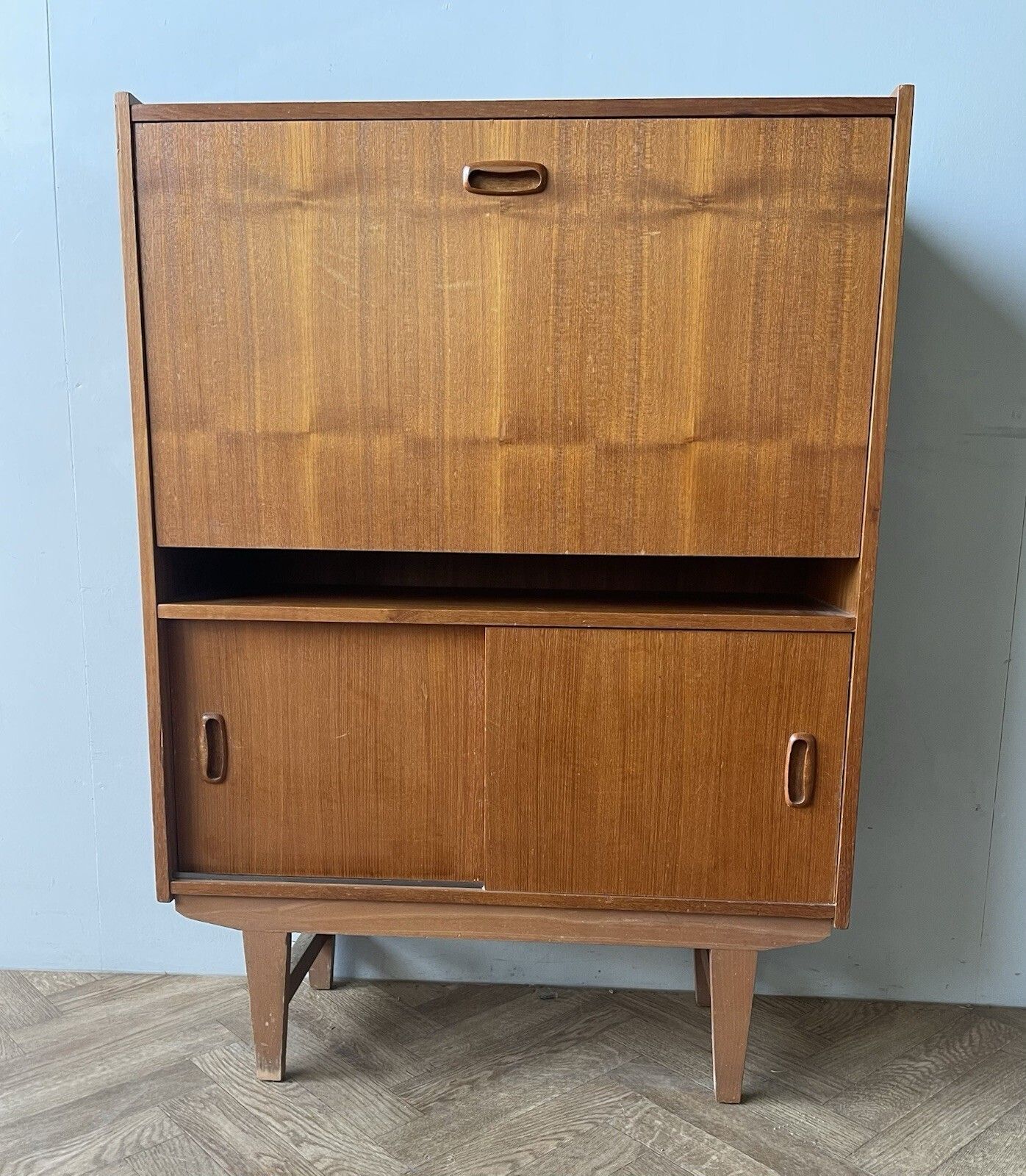 Mid Century Modern Vintage Retro Teak Writing Bureau Desk Cabinet photo furniture